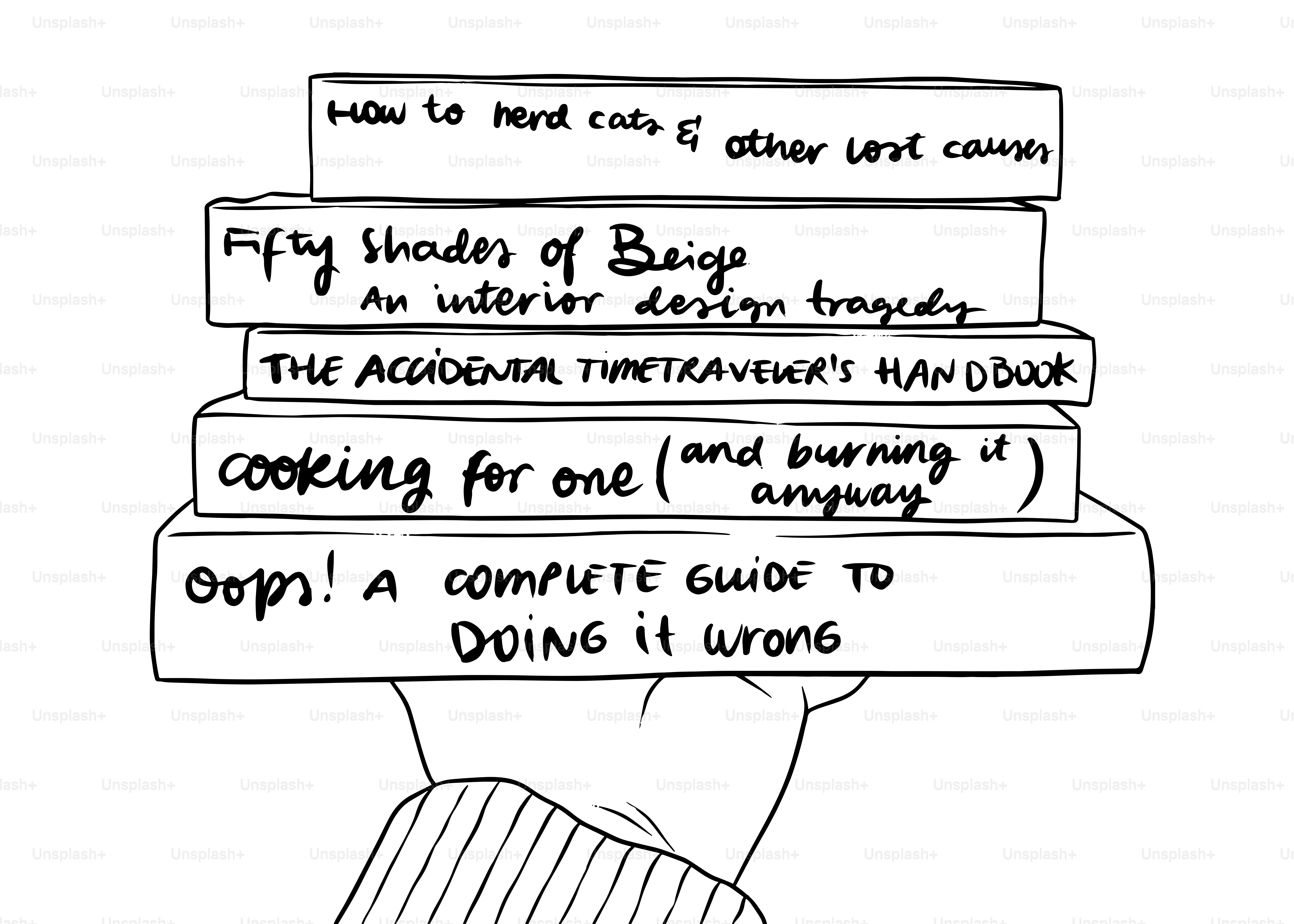 A hand holds funny, pun-filled book titles.