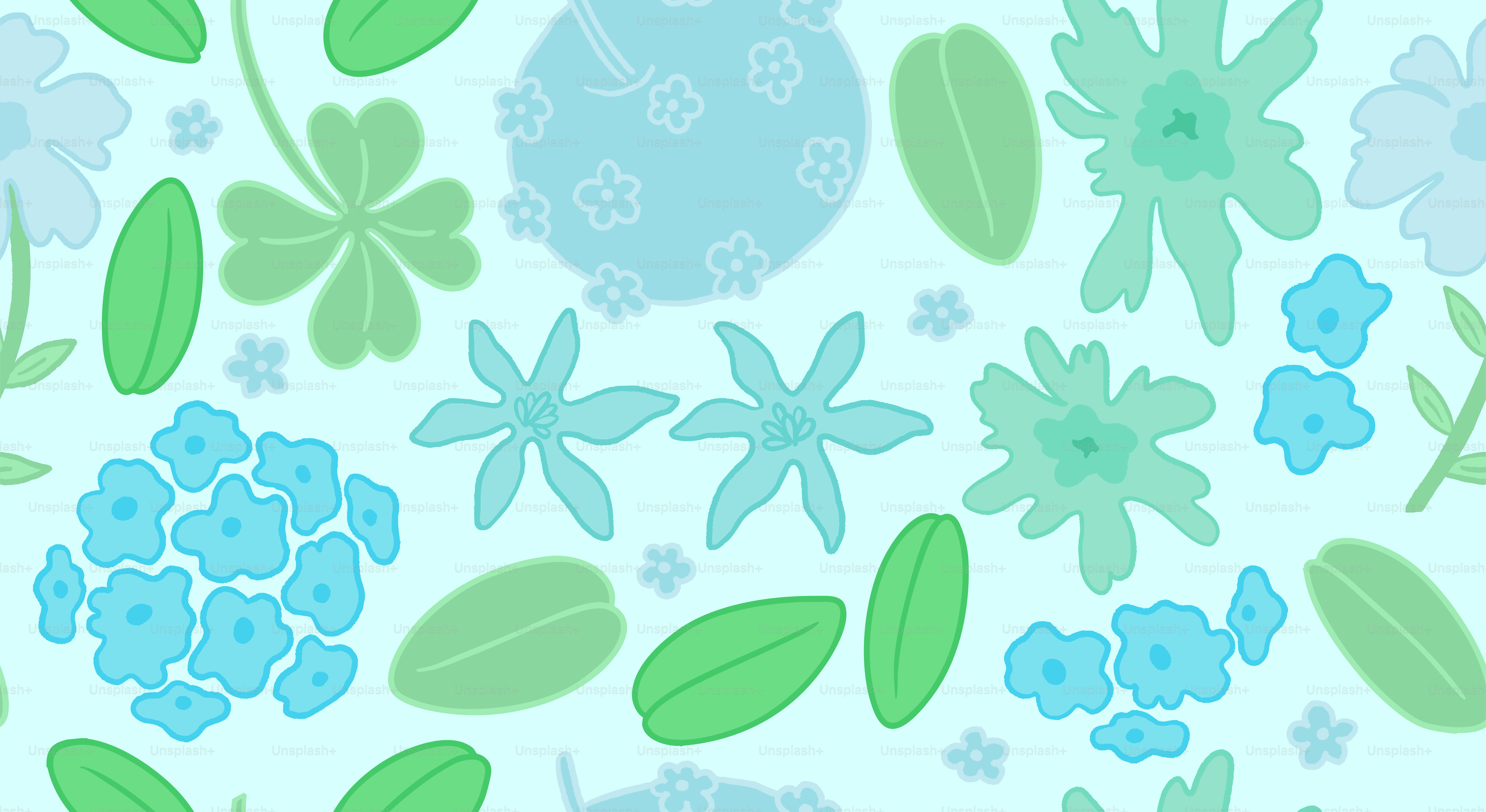 A floral pattern featuring blue and green elements.