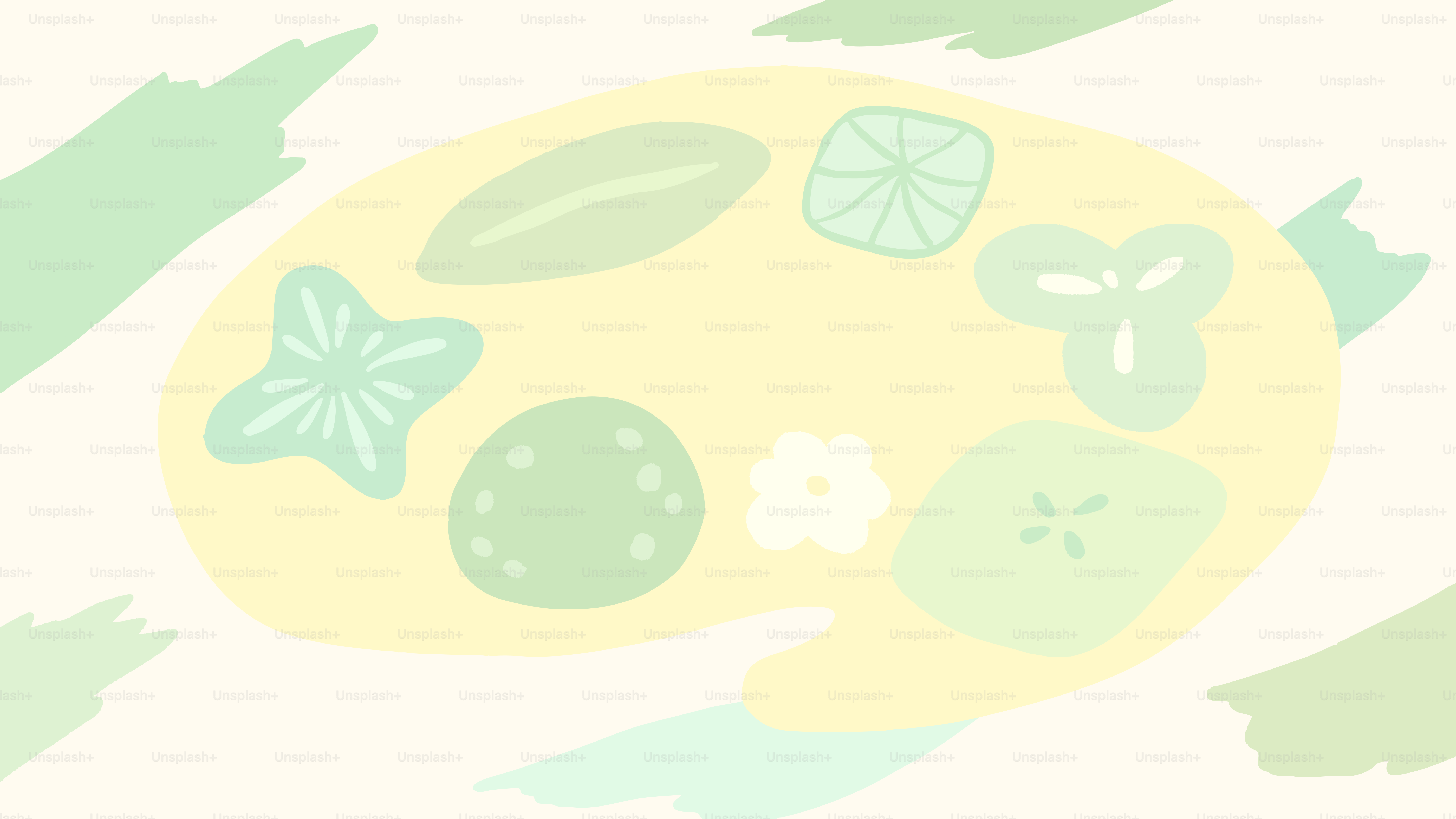 Pale pastel shapes arranged in a palette.