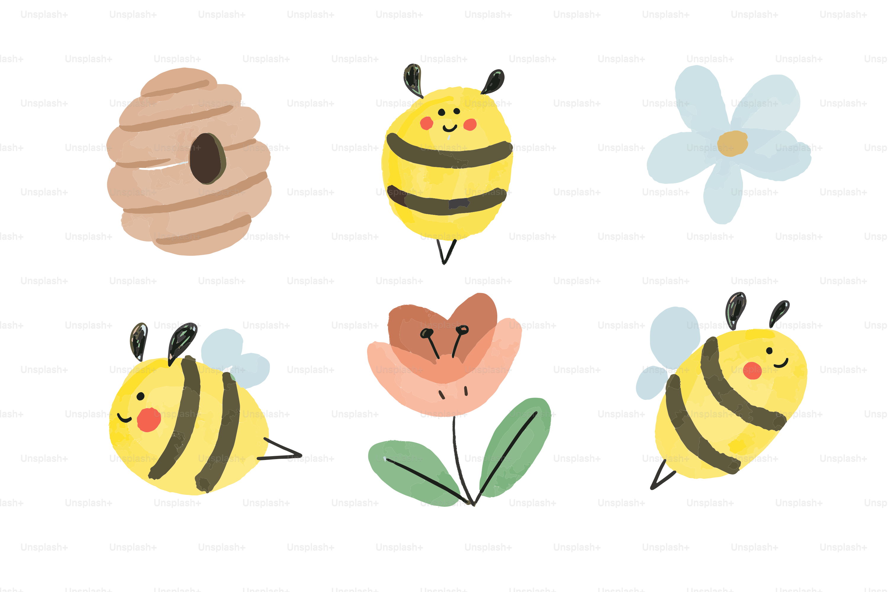 꿀벌, 벌집, 꽃이 수채화 삽화에 담겨 있습니다. 벡터 – Unsplash의 꽃 이미지, image size:3000x2000