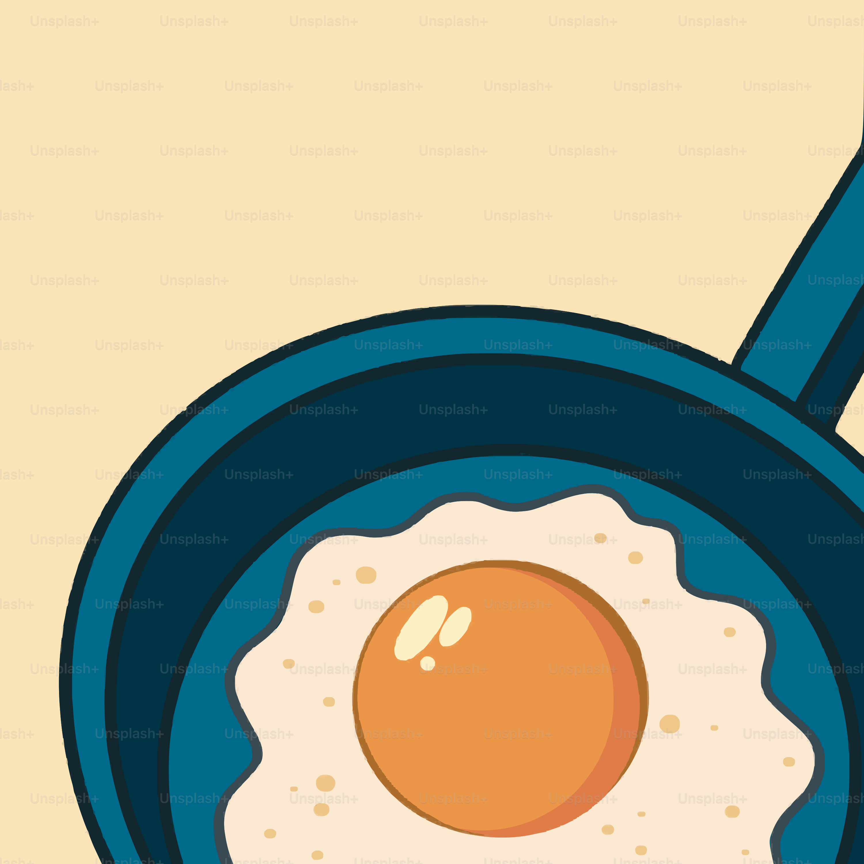 Fried egg sizzling in a blue pan.
