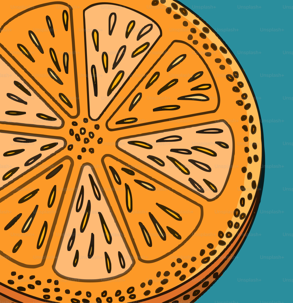 Ein leuchtend orangefarbener Fruchtquerschnitt.