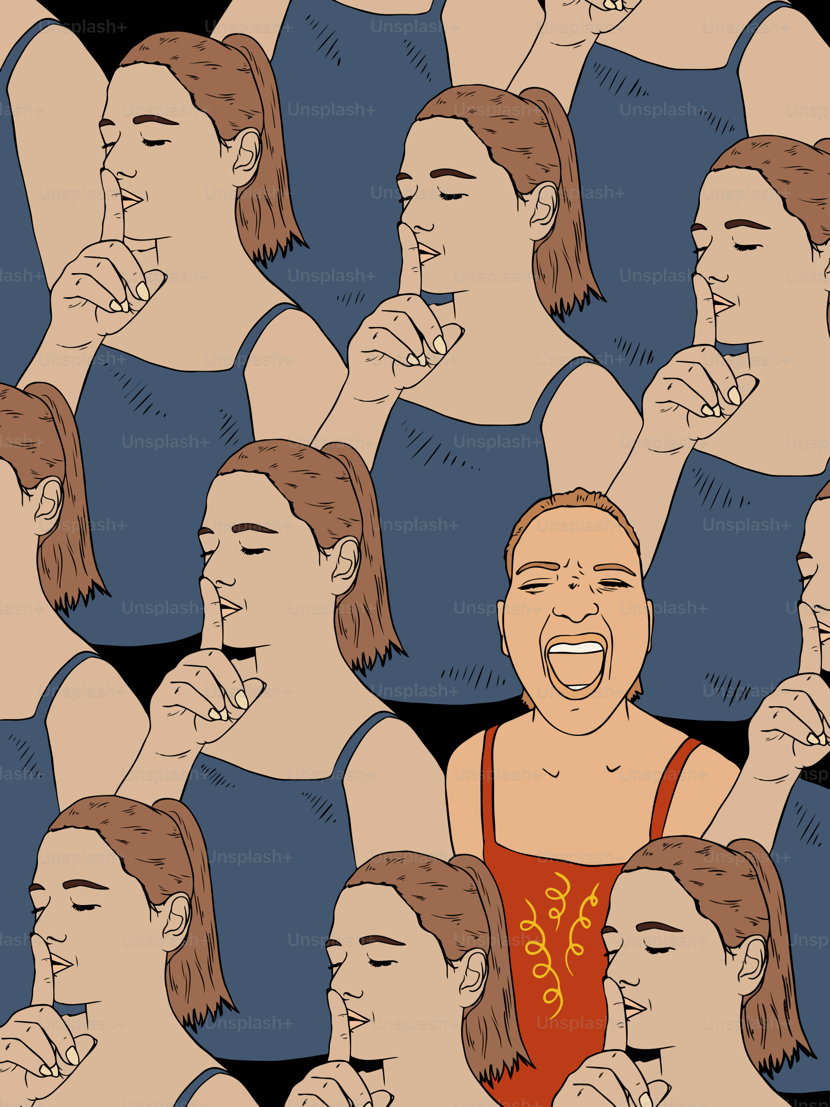 One person loudly shouts while others shush.