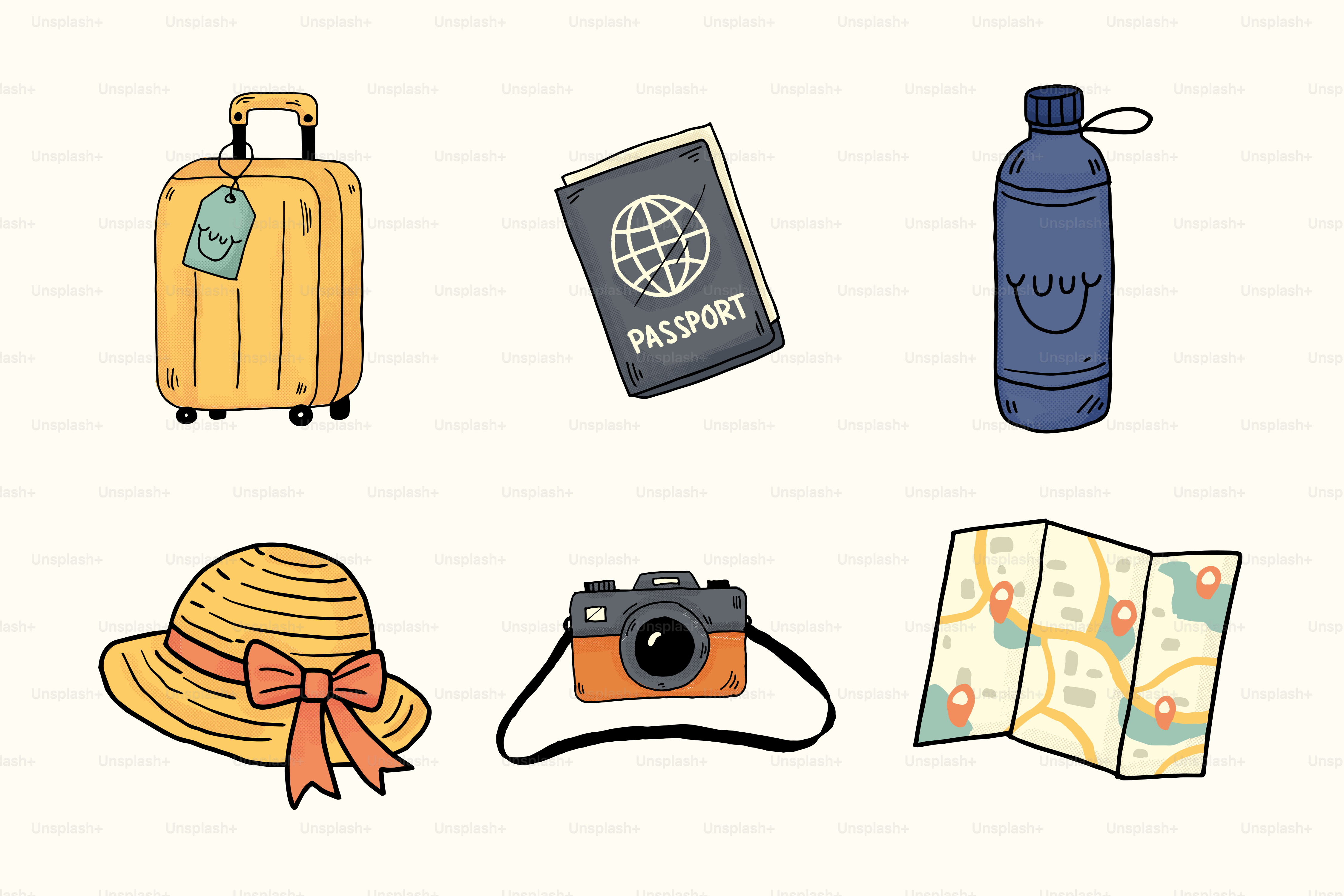 Travel essentials and vacation items are displayed.