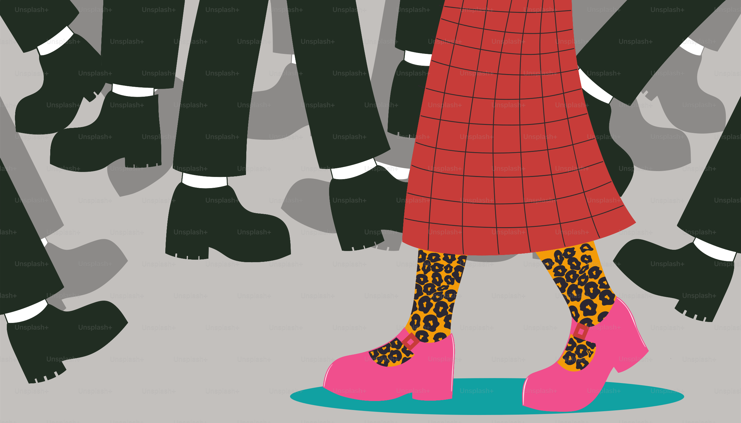 A woman walks among a crowd.