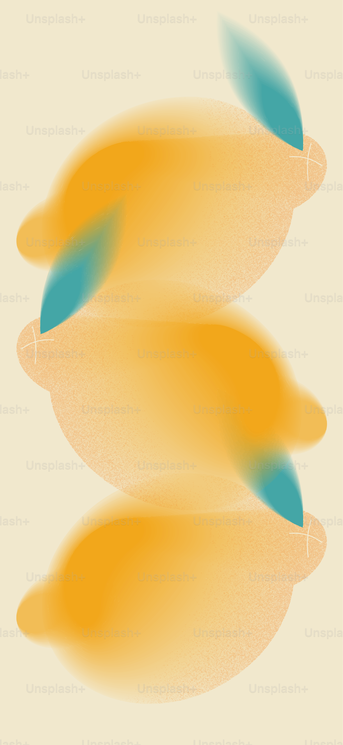 선명한 색깔의 잎사귀가 쌓여 흐릿하게 쌓인 레몬들.