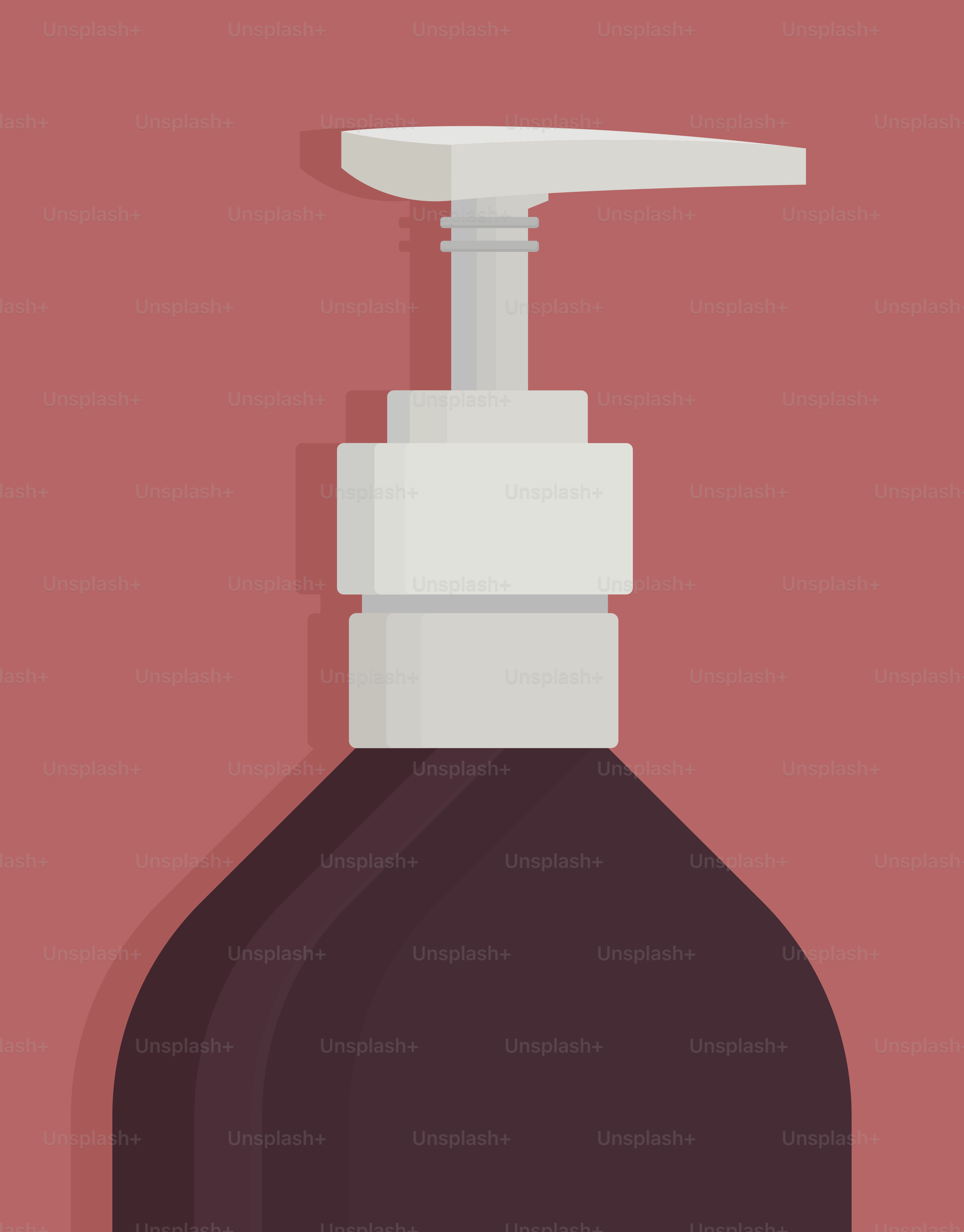 A pump dispenser is illustrated against a red background.