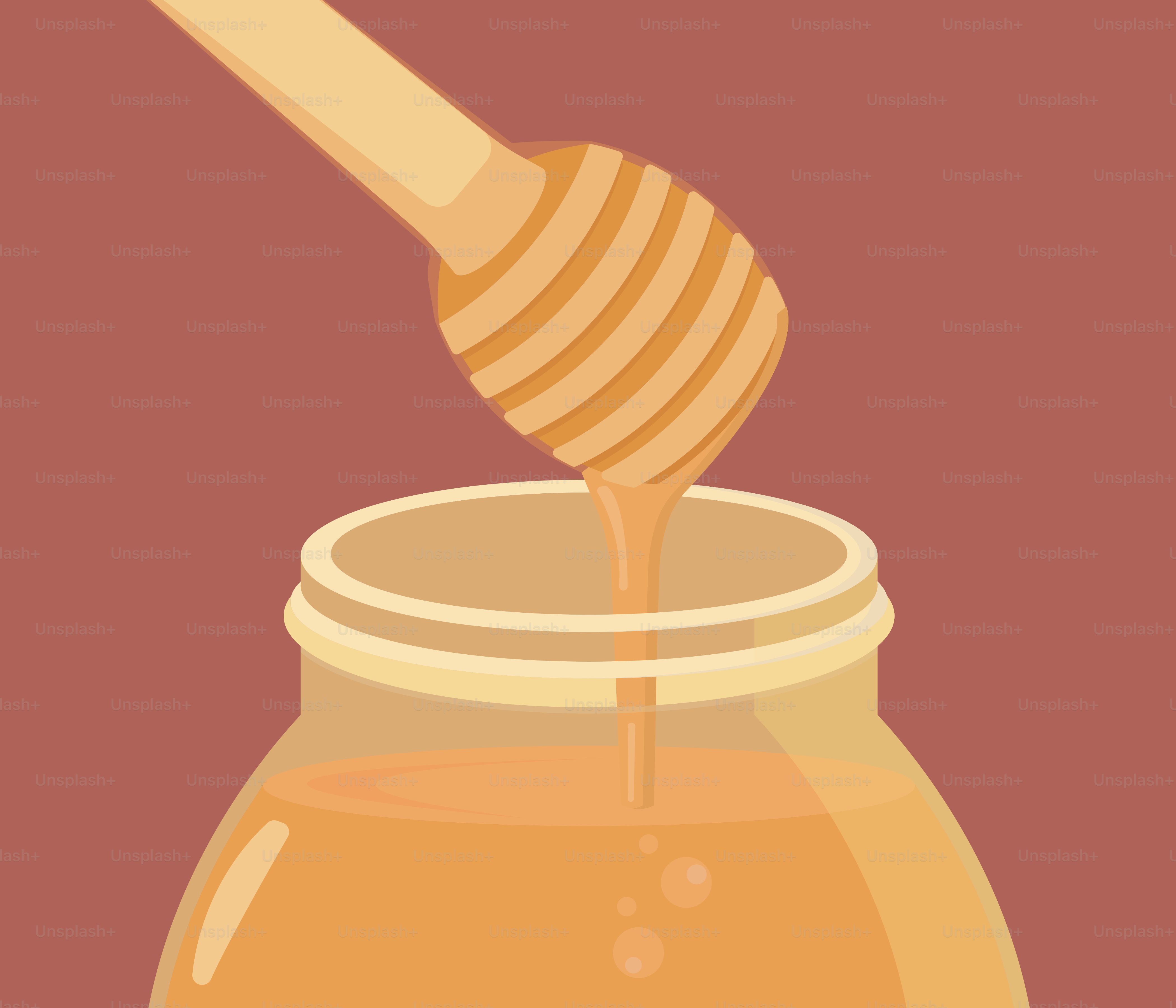Honey is dripping from a dipper into a jar.