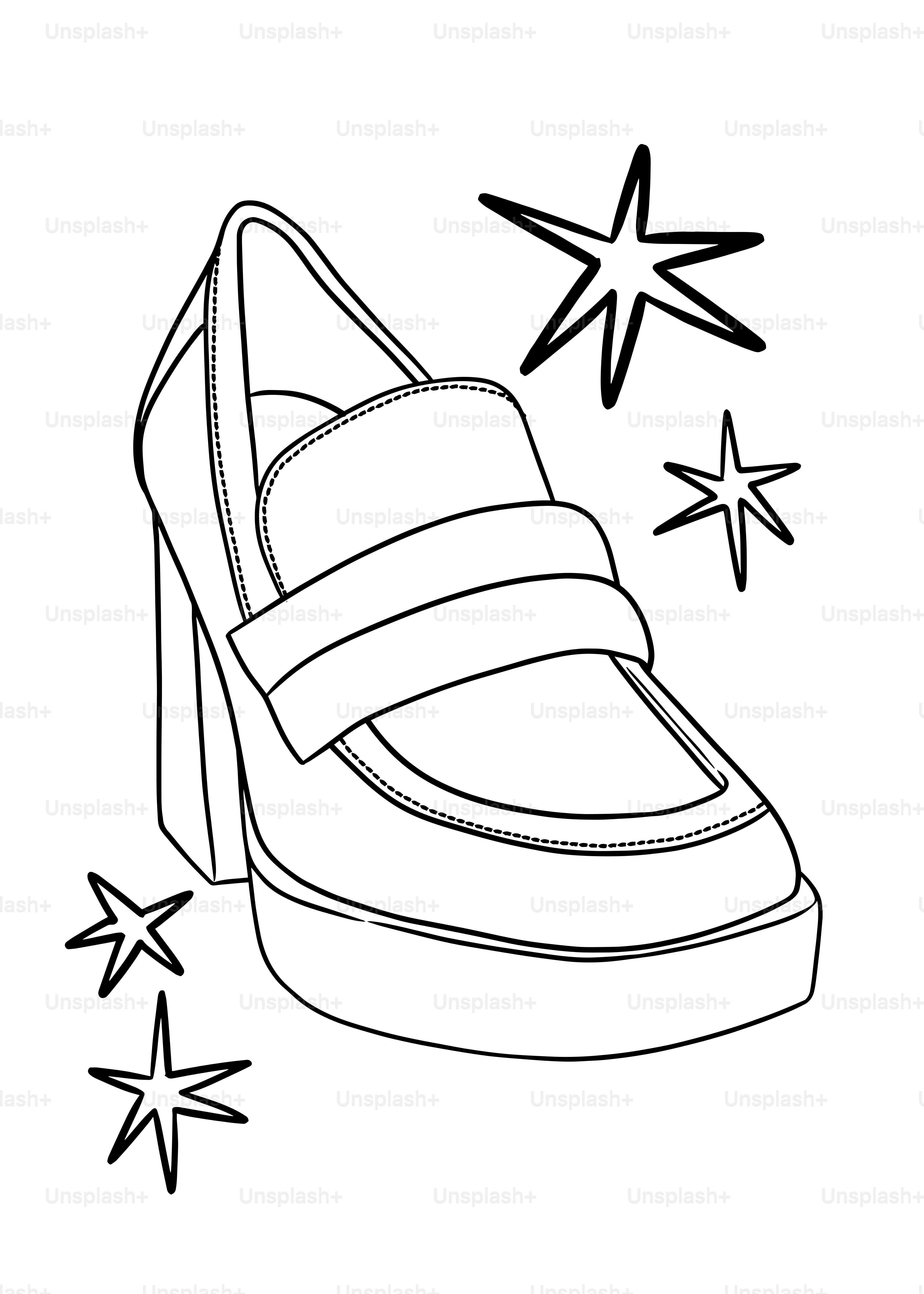 A stylish platform heel is surrounded by stars.