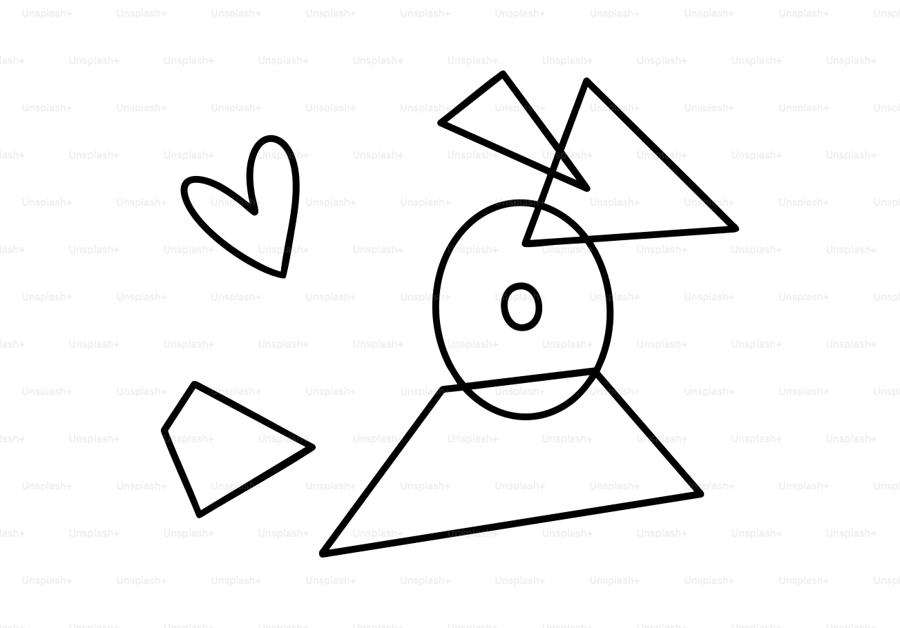 Shapes, including a heart, are randomly scattered.