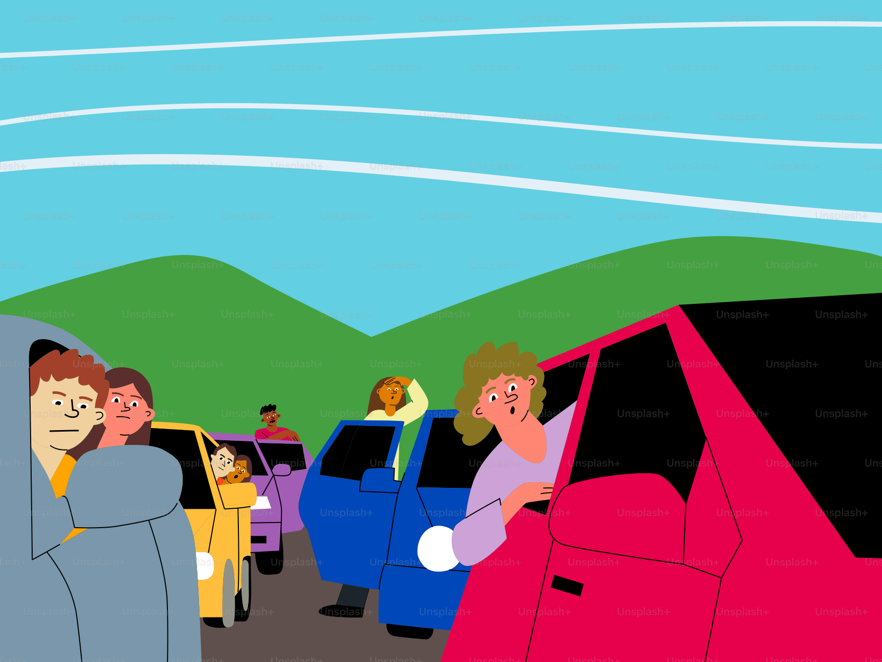 People are stuck in a traffic jam.