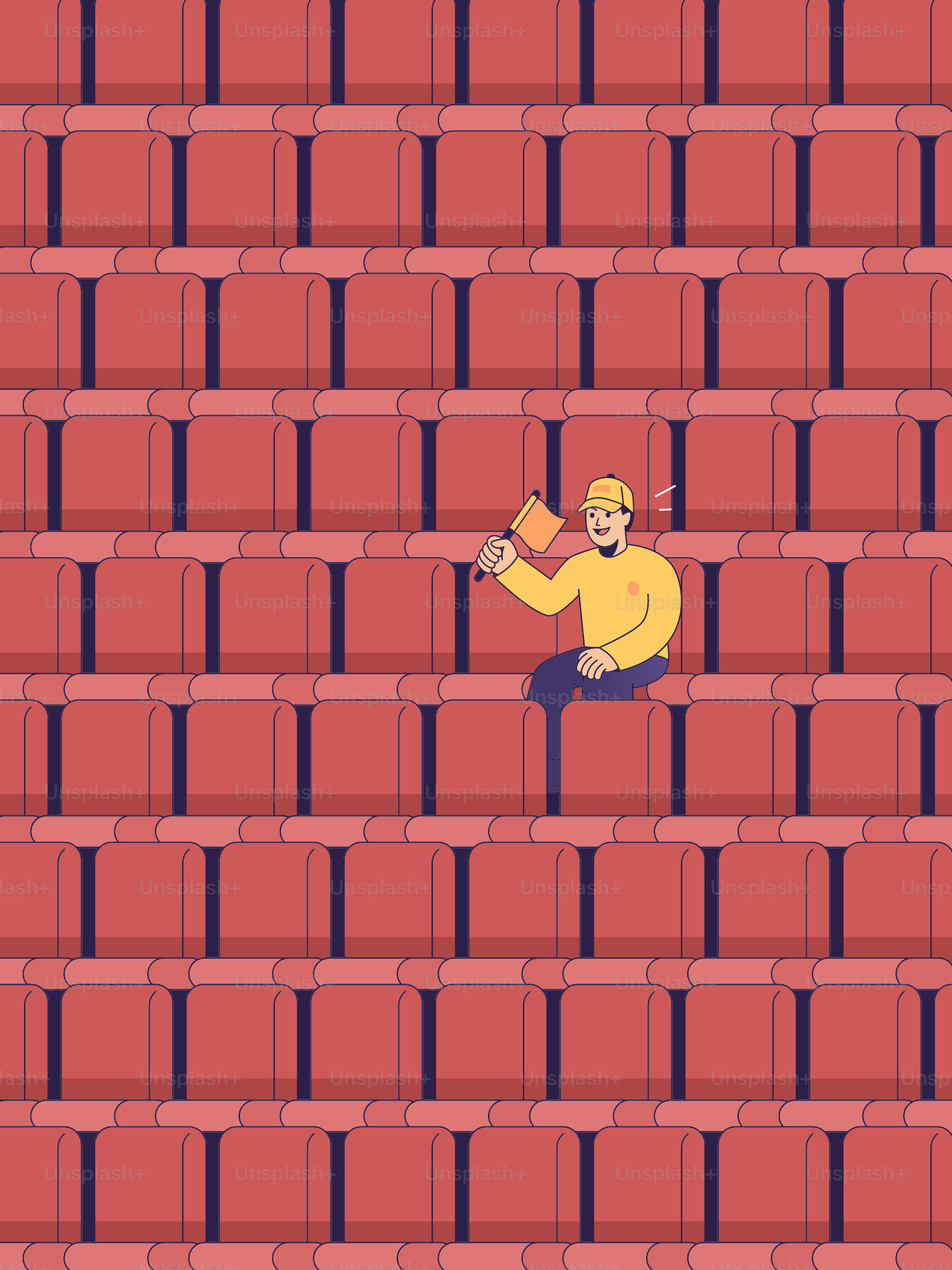 A lone fan cheers enthusiastically from the empty stadium.