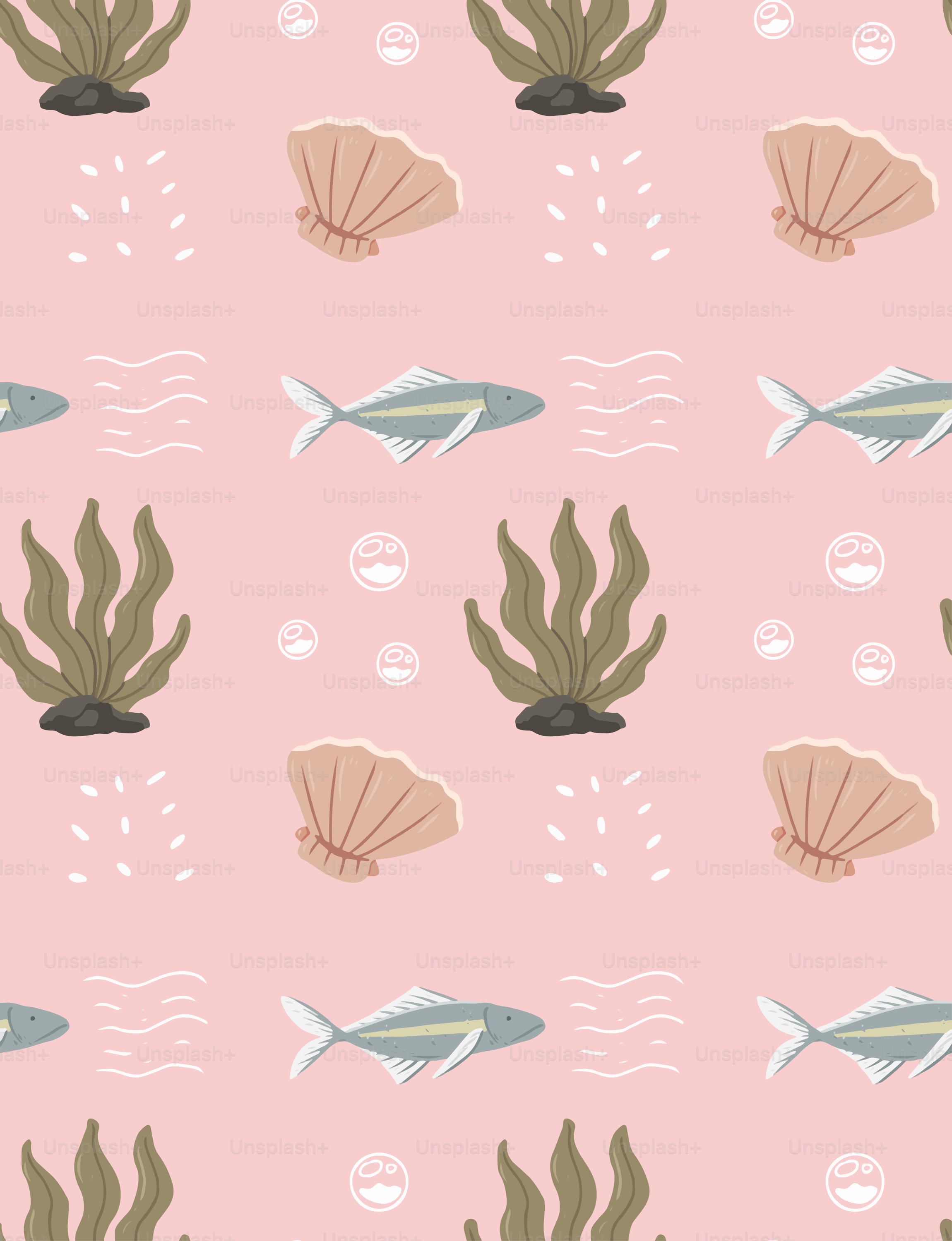 Underwater creatures form a charming, repeating pattern. vector – Wallpaper  Image on Unsplash, image size:3000x3913