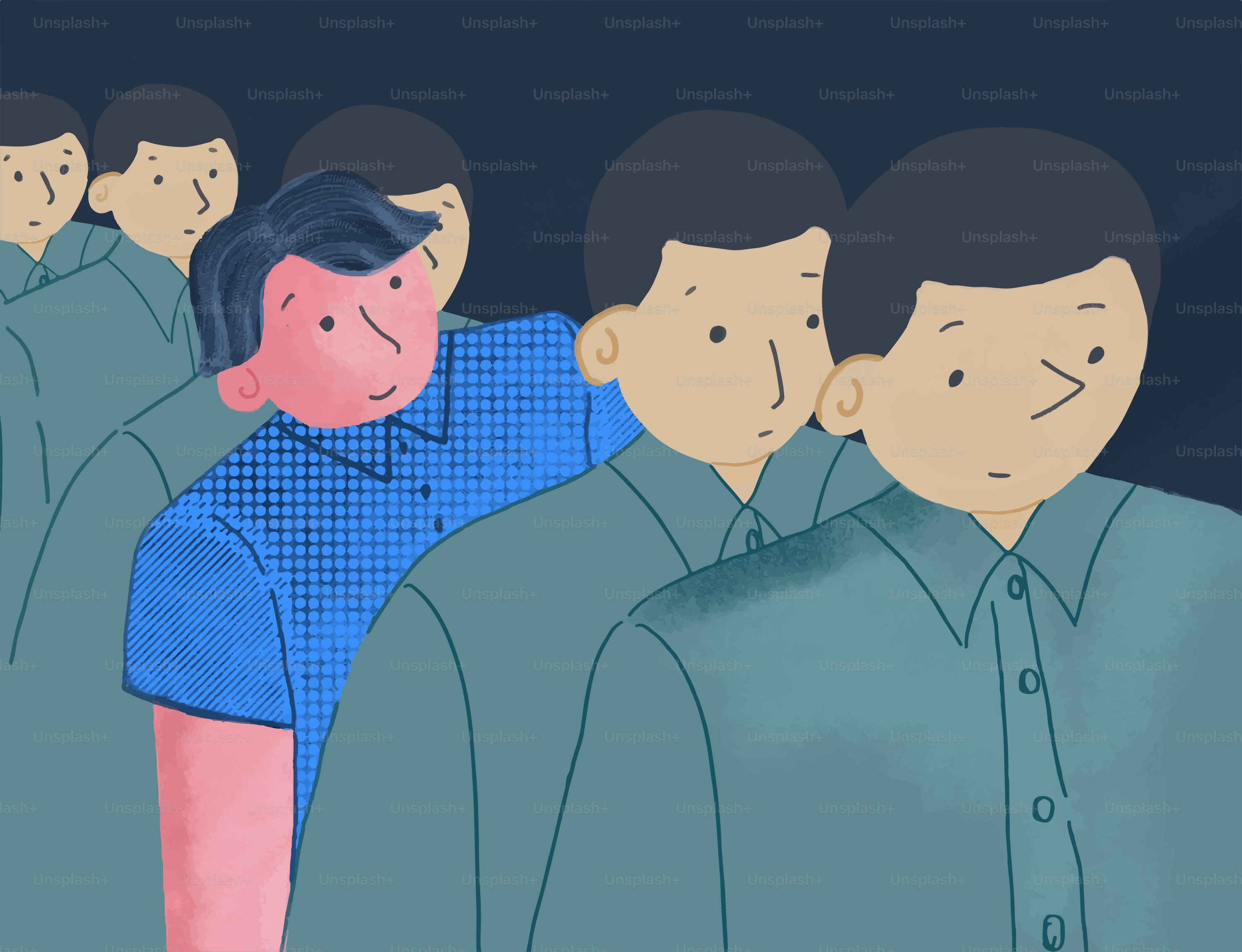 A man stands out in a crowd.