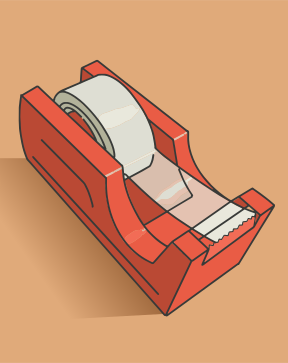 Tape dispenser holding a clear roll of tape.