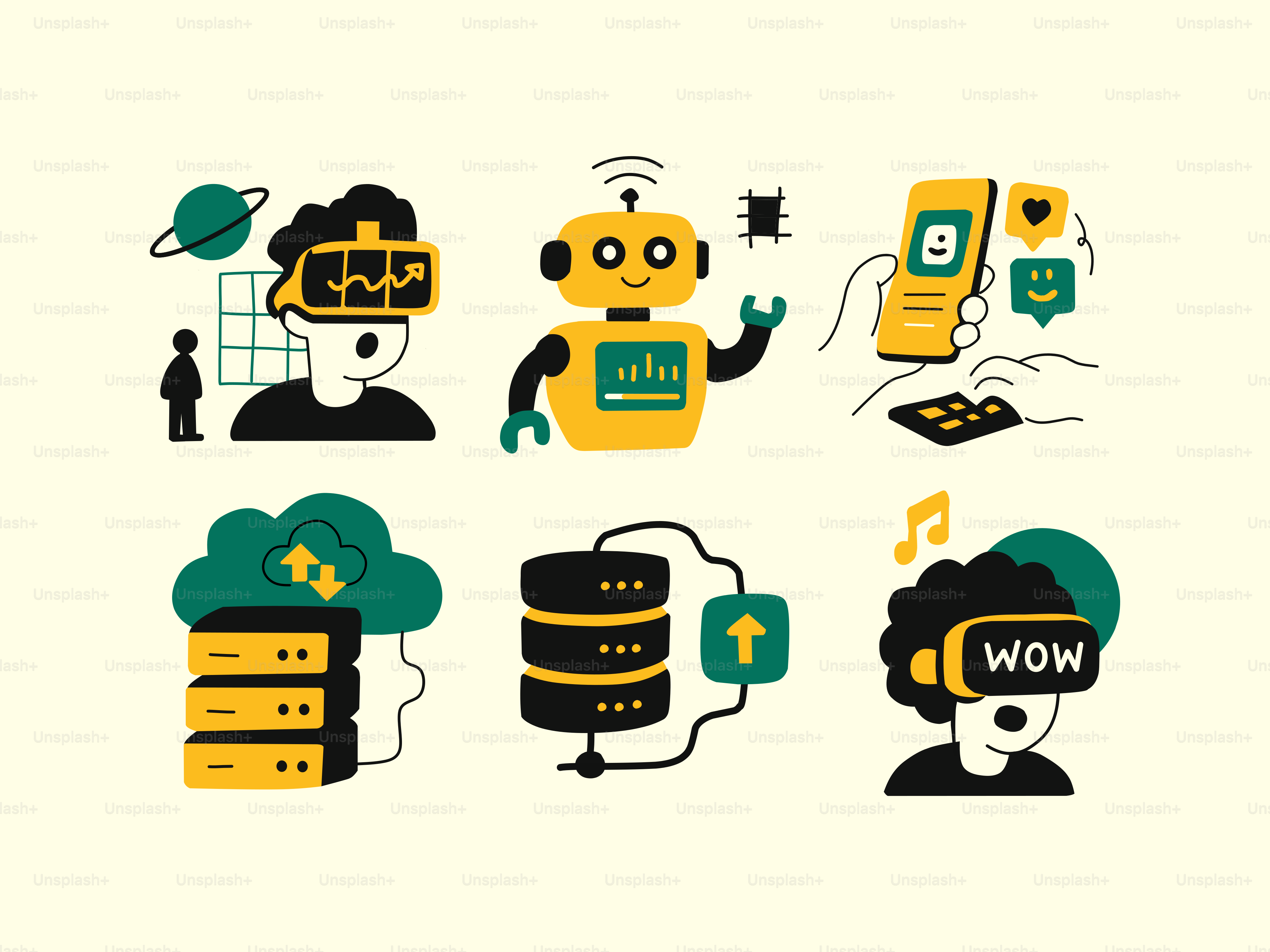 Technology and digital innovation illustrated in various ways.