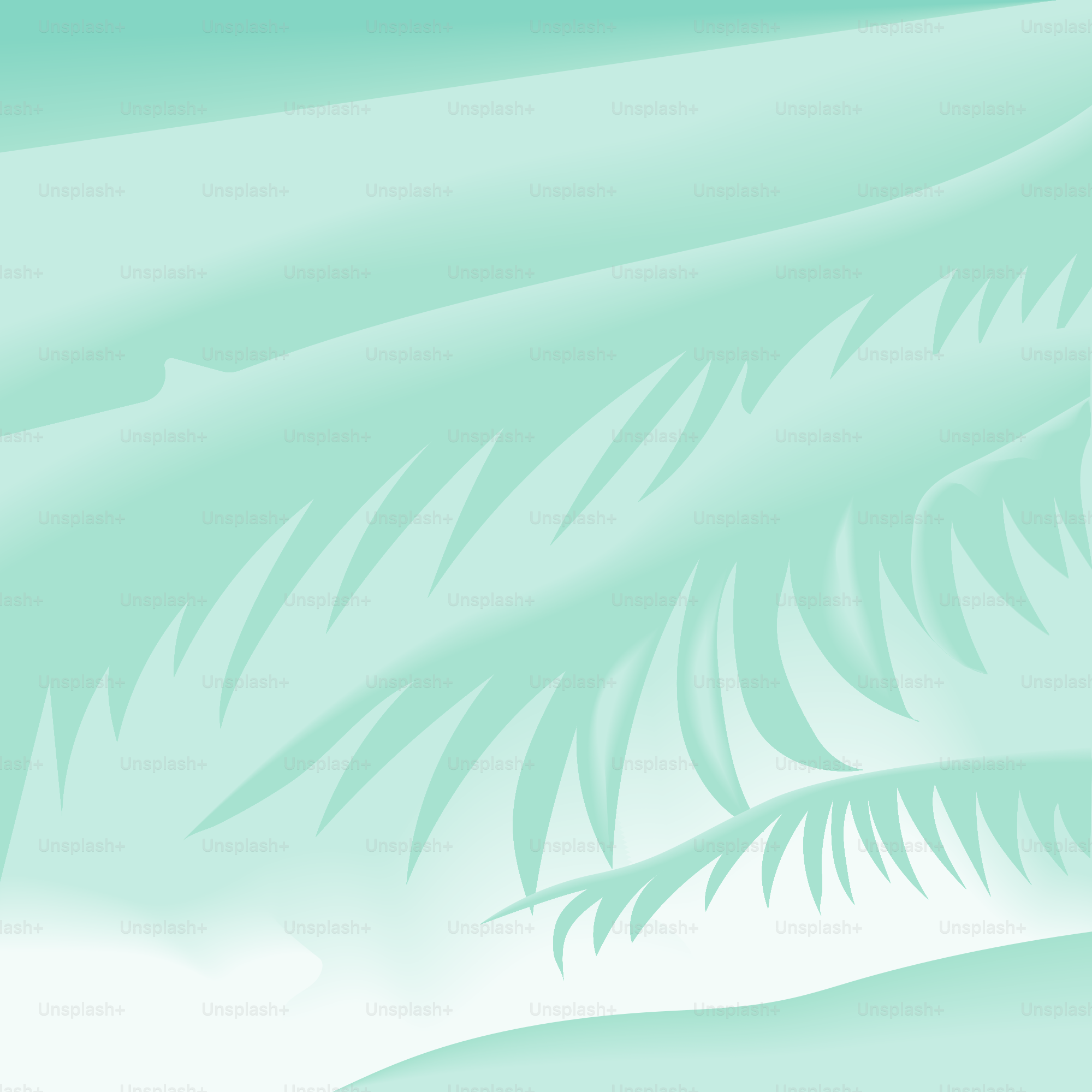 Soft, teal palm leaves and abstract shapes.