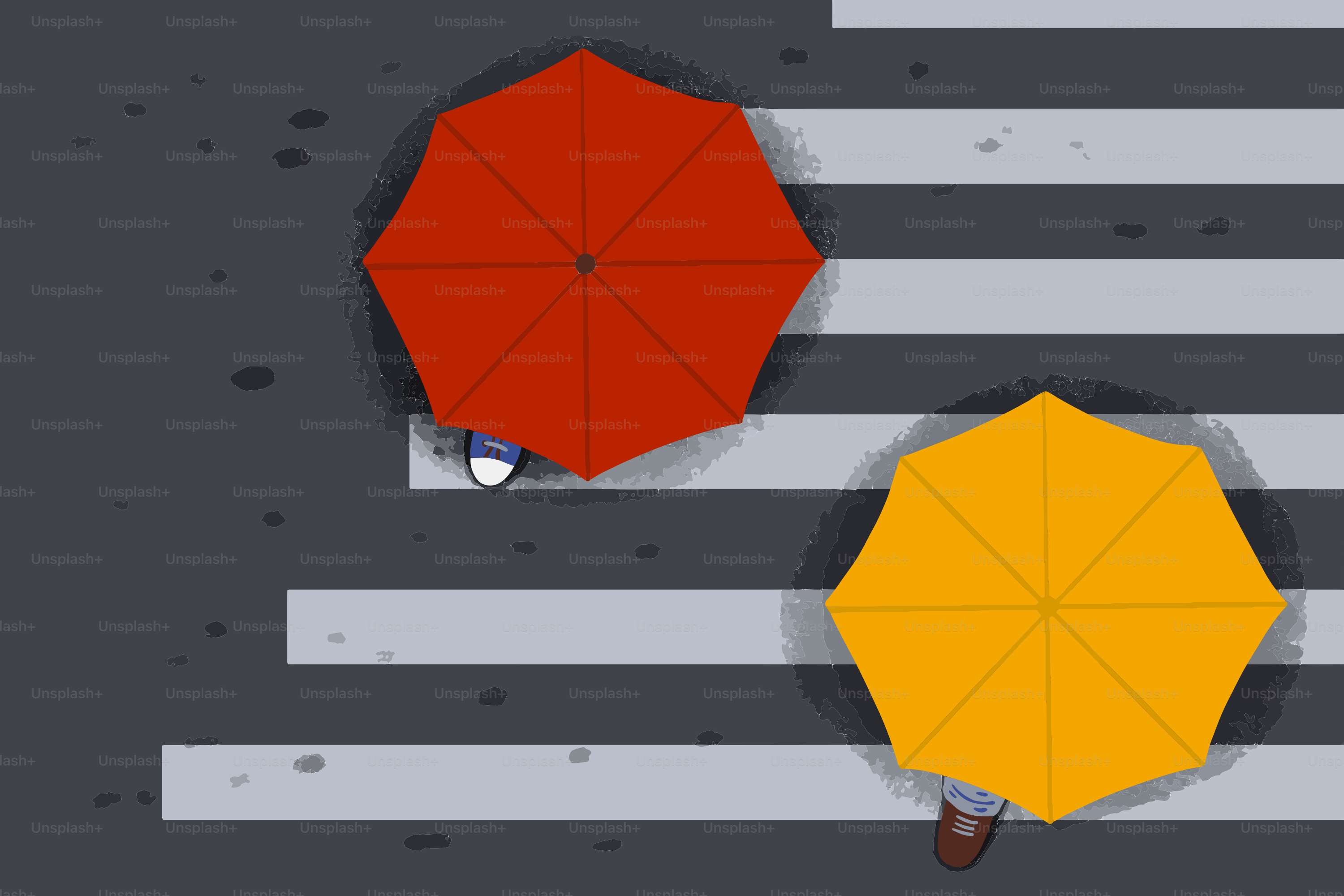People cross the street with colorful umbrellas.