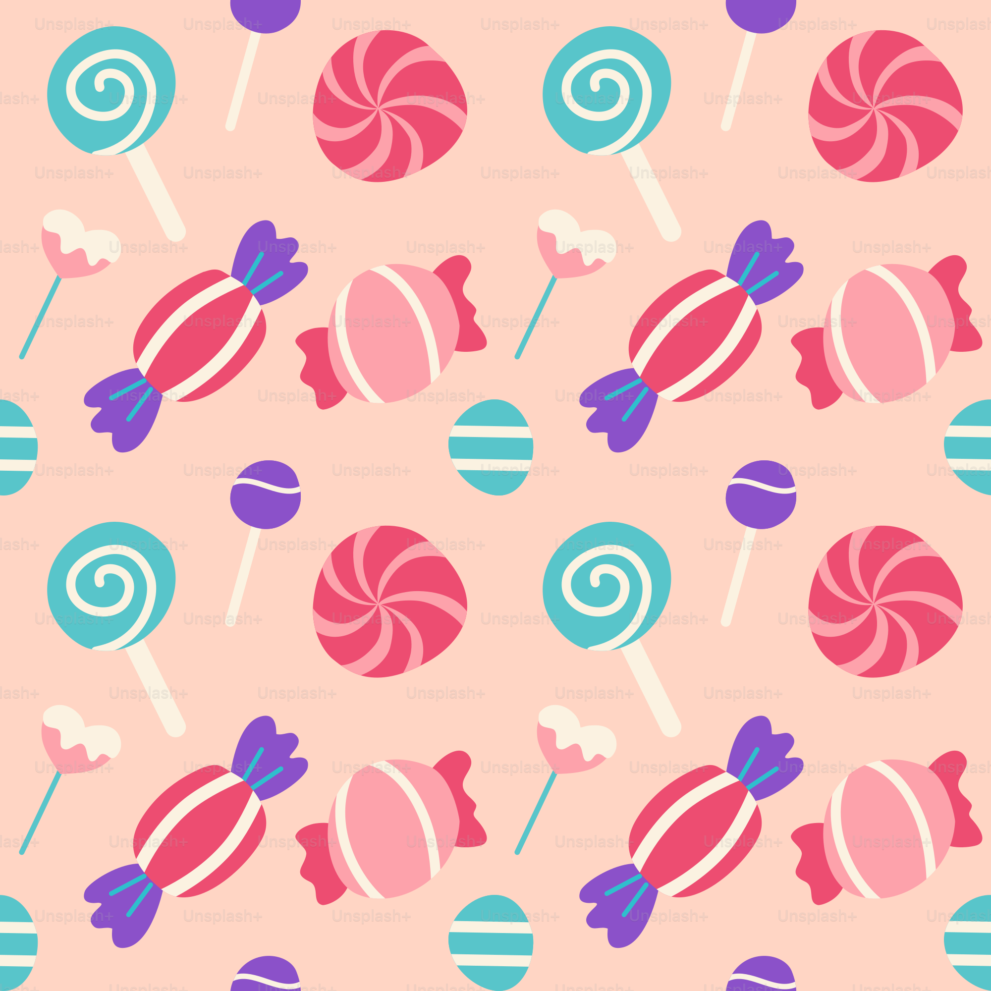 Candy and lollipops form a colorful pattern.