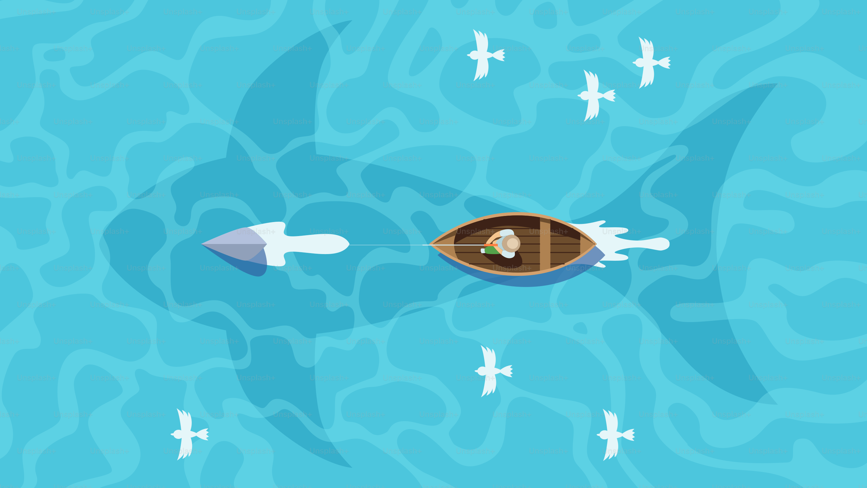 Vektor Seekor hiu mengejar perahu di dalam air. – Gambar Laut di Unsplash