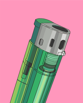 Un schéma détaillé d’un briquet vert.