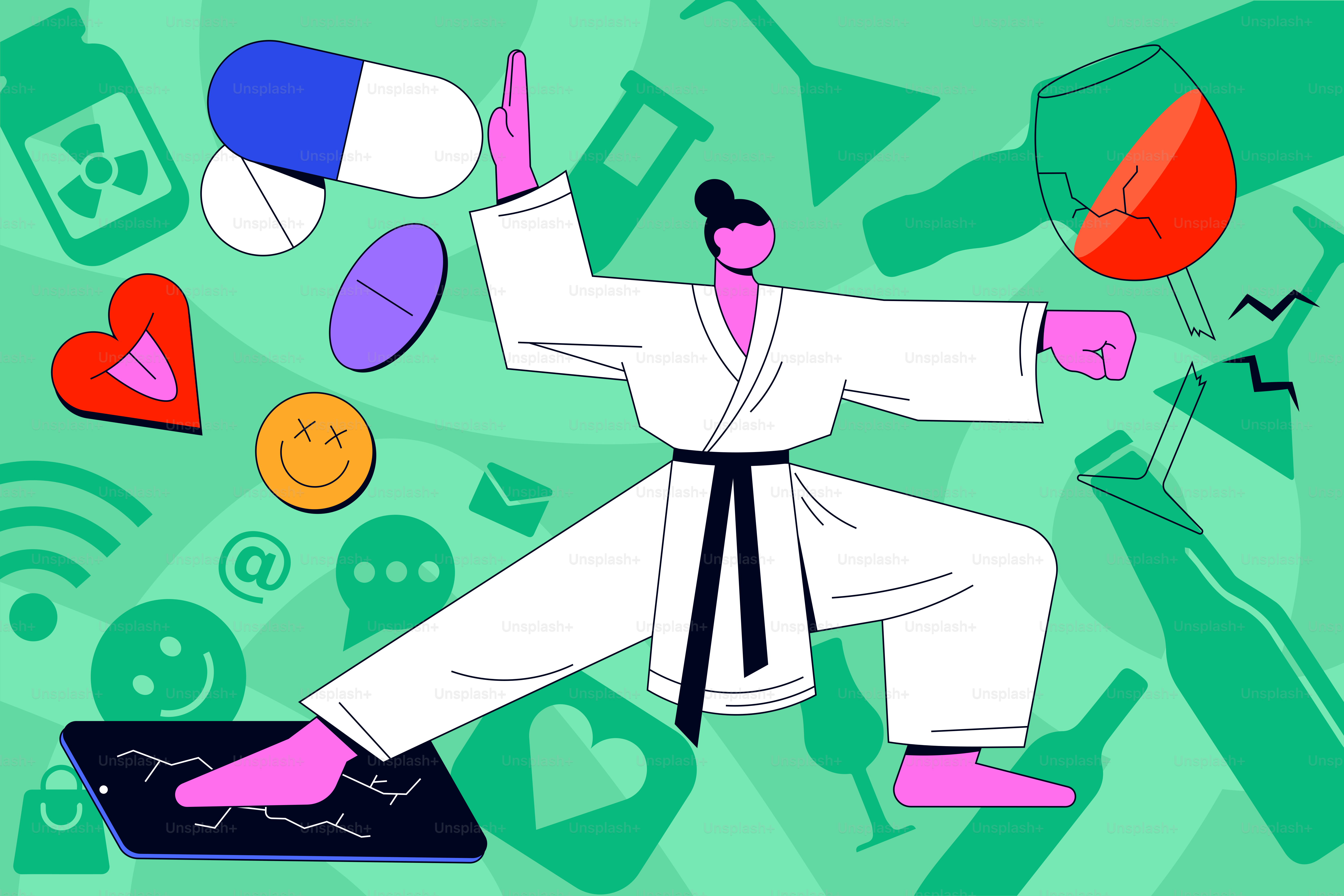 Orang karate melawan godaan dan kecanduan.