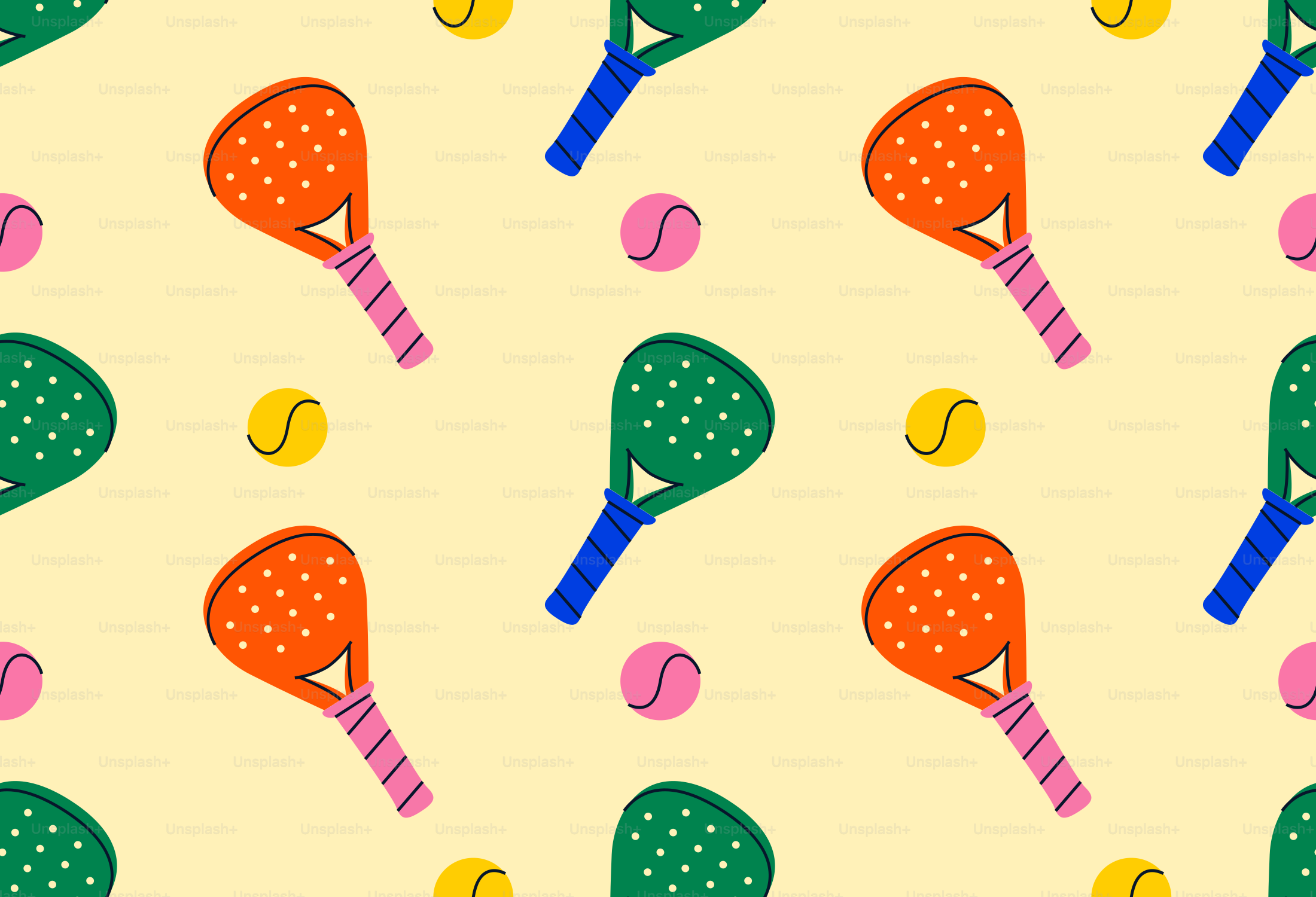 Tennis rackets and balls create a fun, repeated pattern.