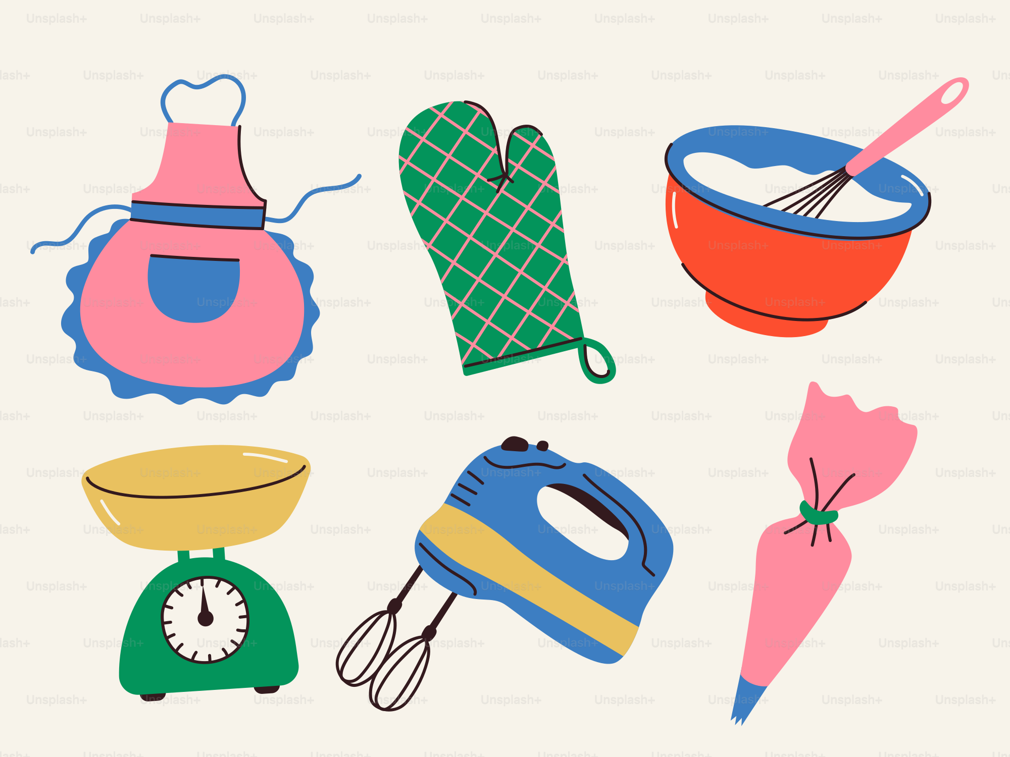 Baking supplies are laid out on a plain background. vector – Kitchen Image  on Unsplash, image size:3000x2250