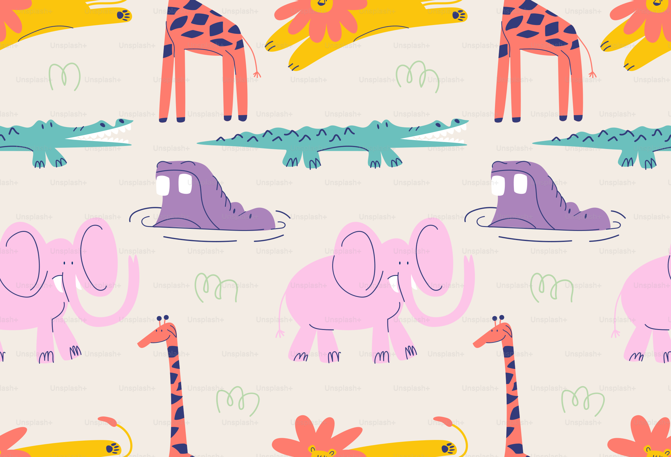 Adorable cartoon animals form a repeating pattern.