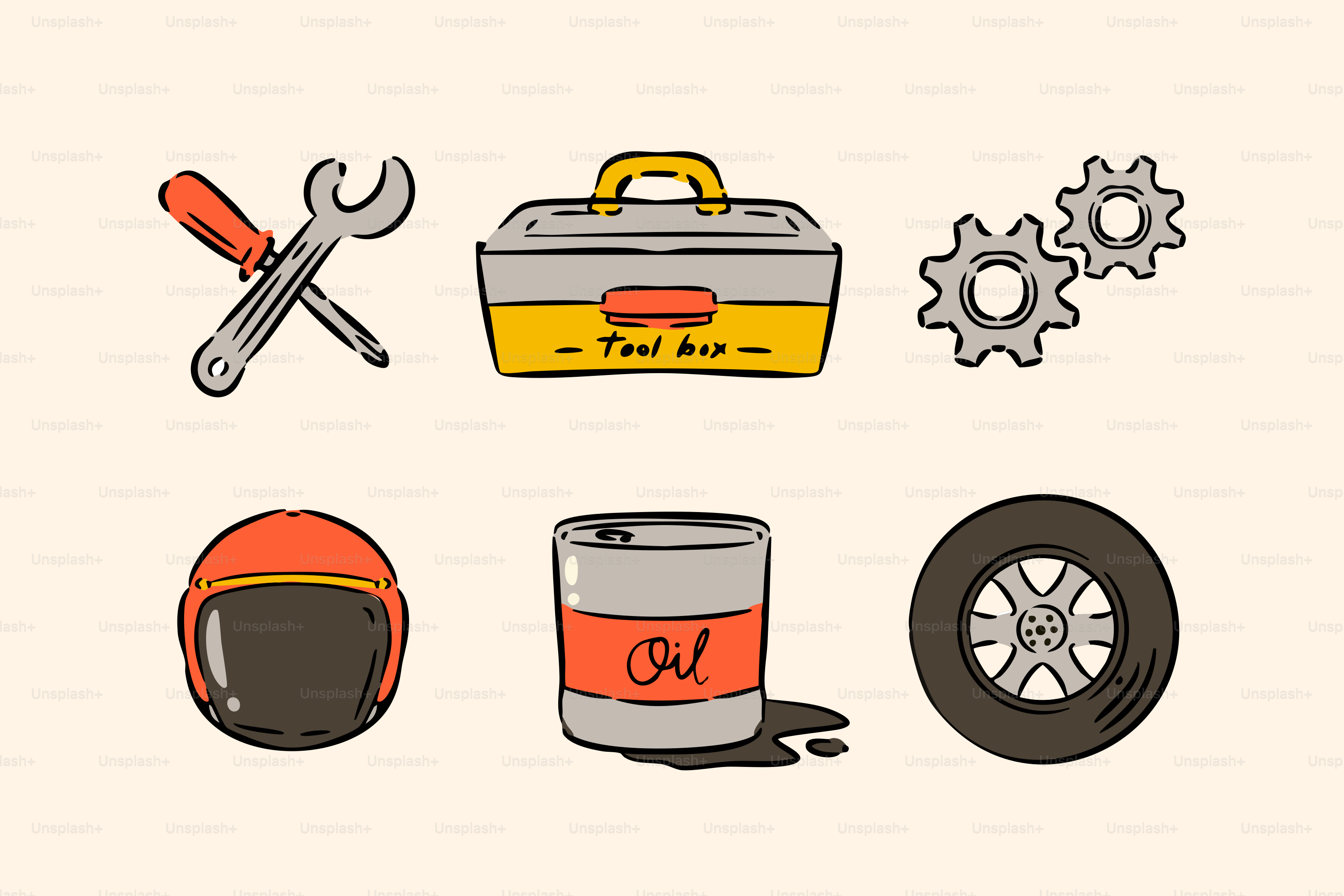 Tools and parts for automotive maintenance.