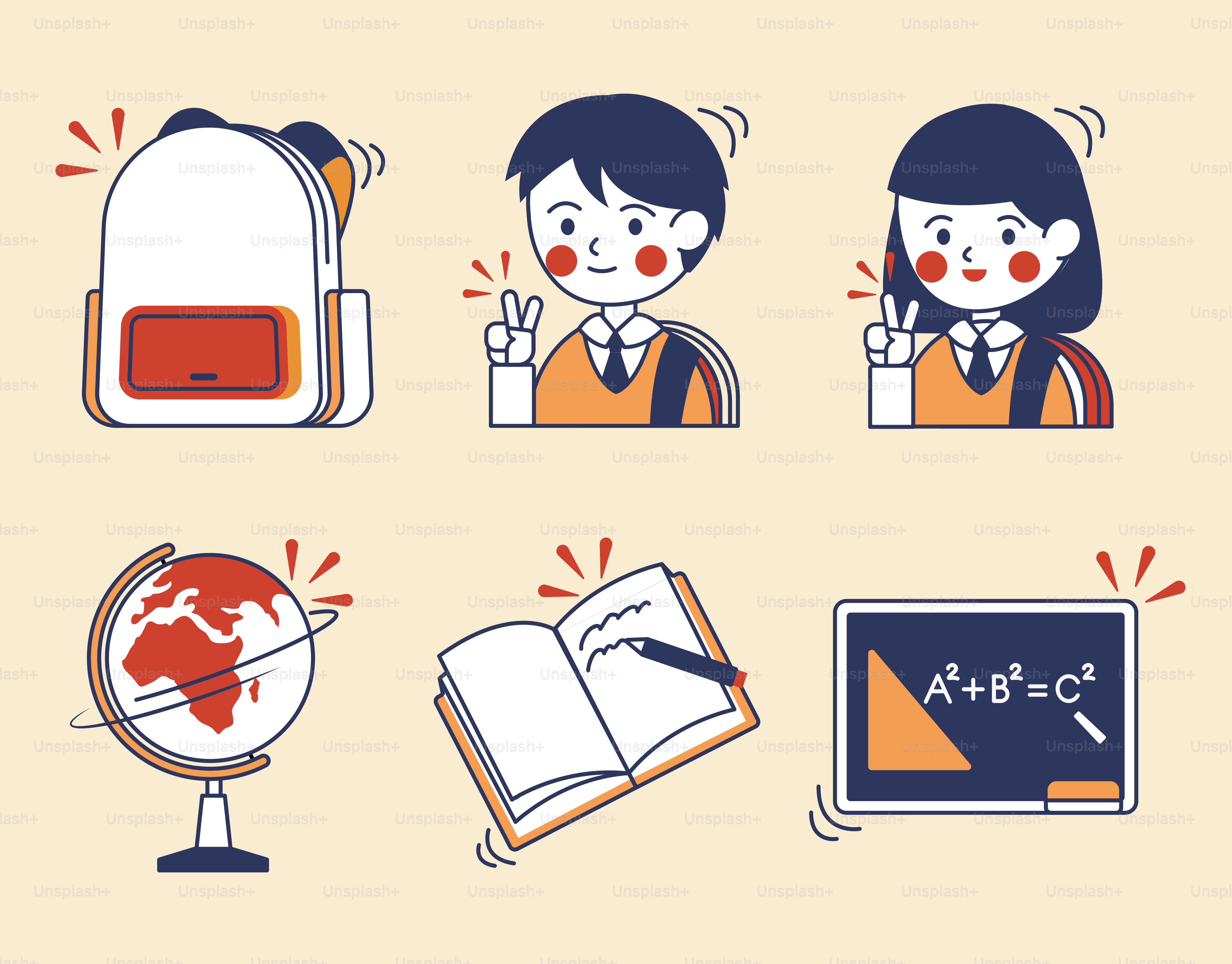 Il materiale scolastico e gli studenti sono pronti per l'apprendimento