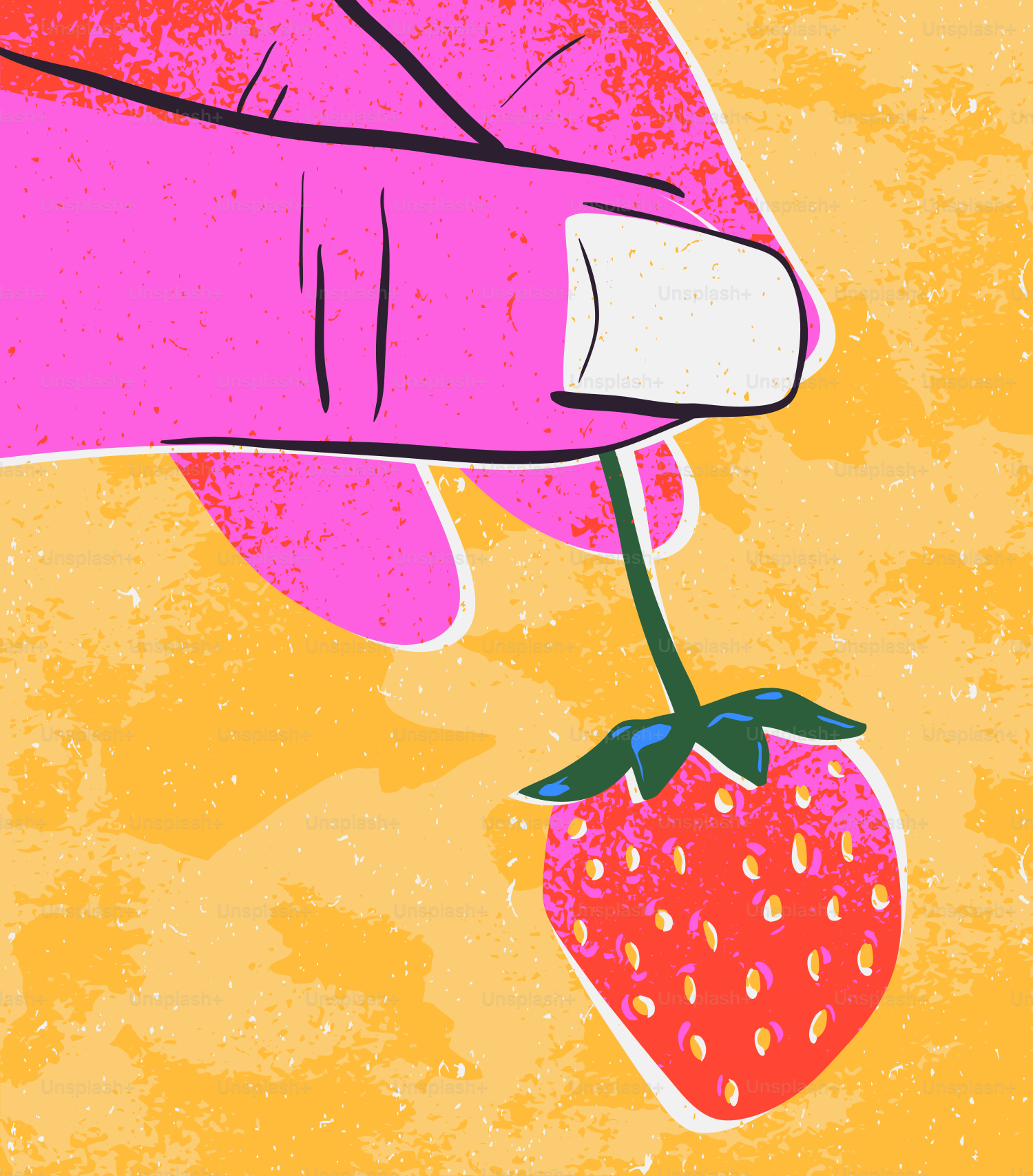 A hand holds a fresh, red strawberry.
