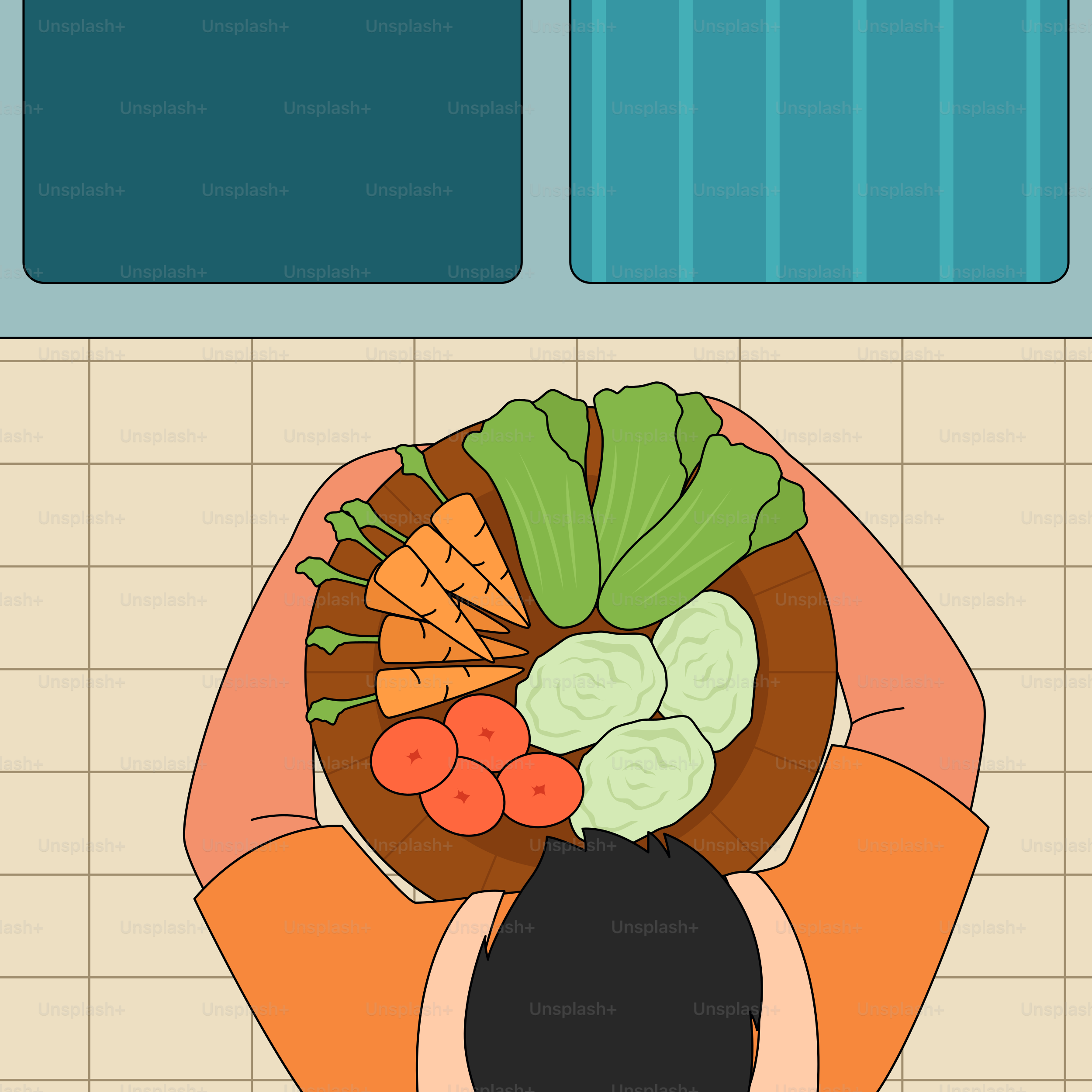 A person holds a plate of fresh vegetables.