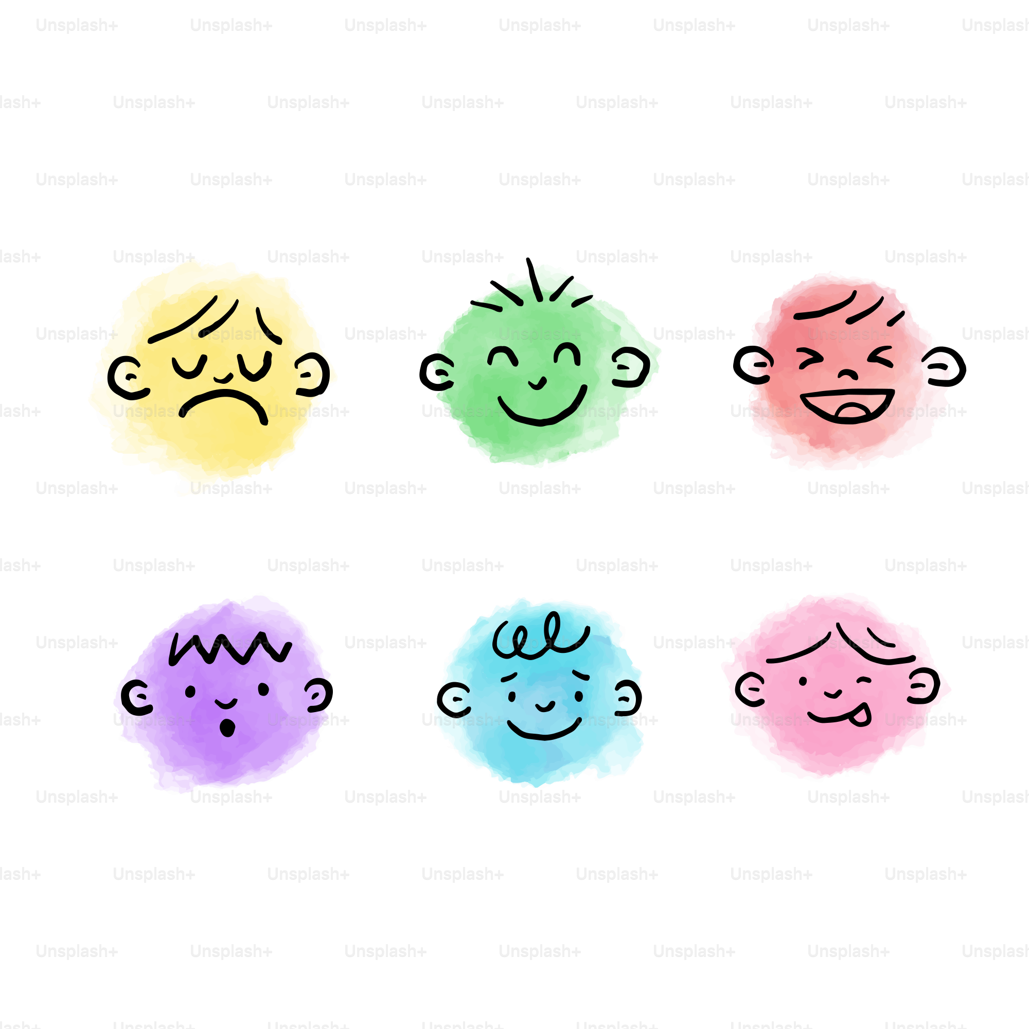 Emozioni diverse espresse da scarabocchi.