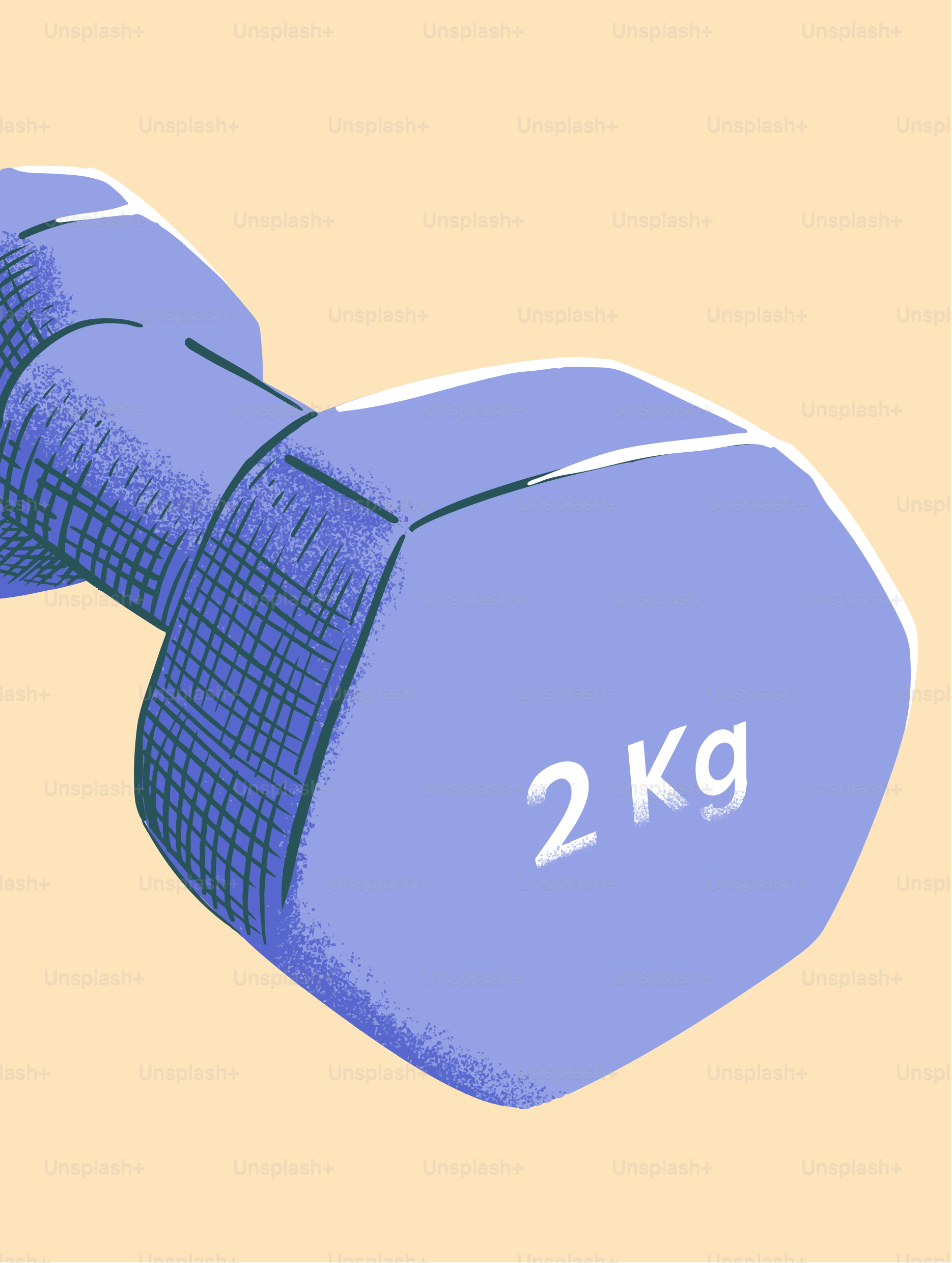 A blue dumbbell weighs two kilograms.