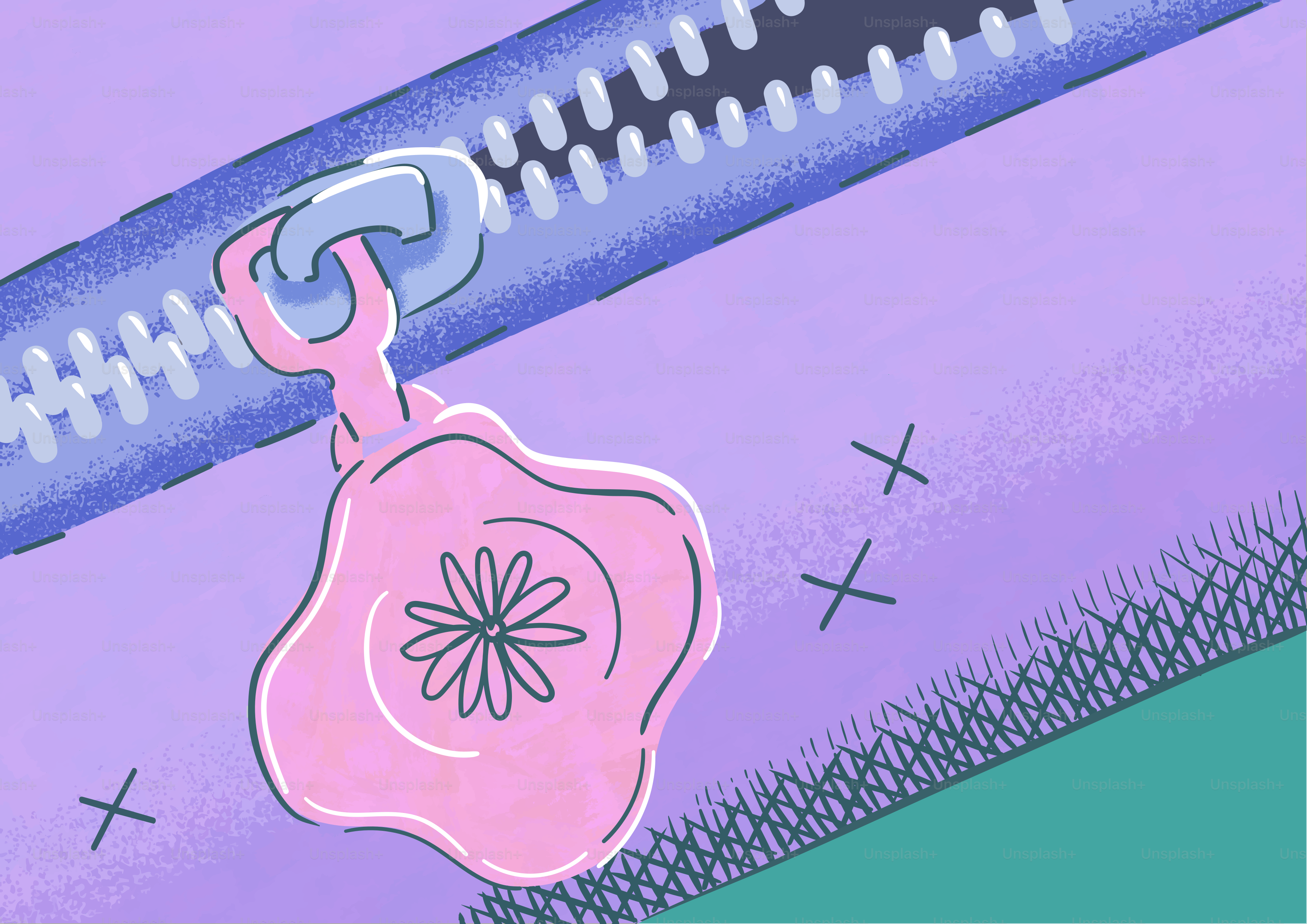 A pink zipper with a cute flower design. vector – Illustration Image on ...