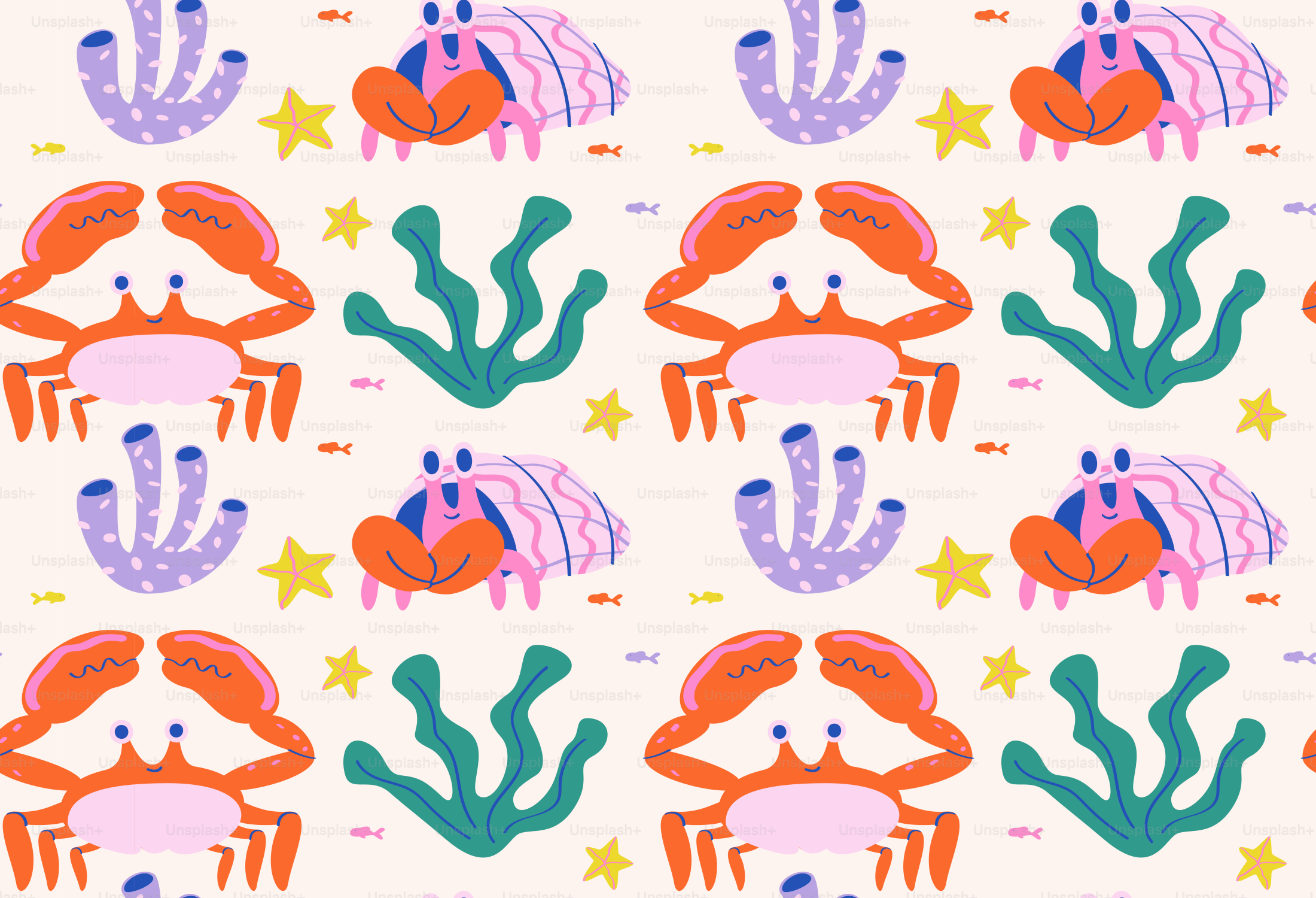 Crabs and sea plants form an underwater pattern. vector – Pattern Image on  Unsplash, image size:3000x2045