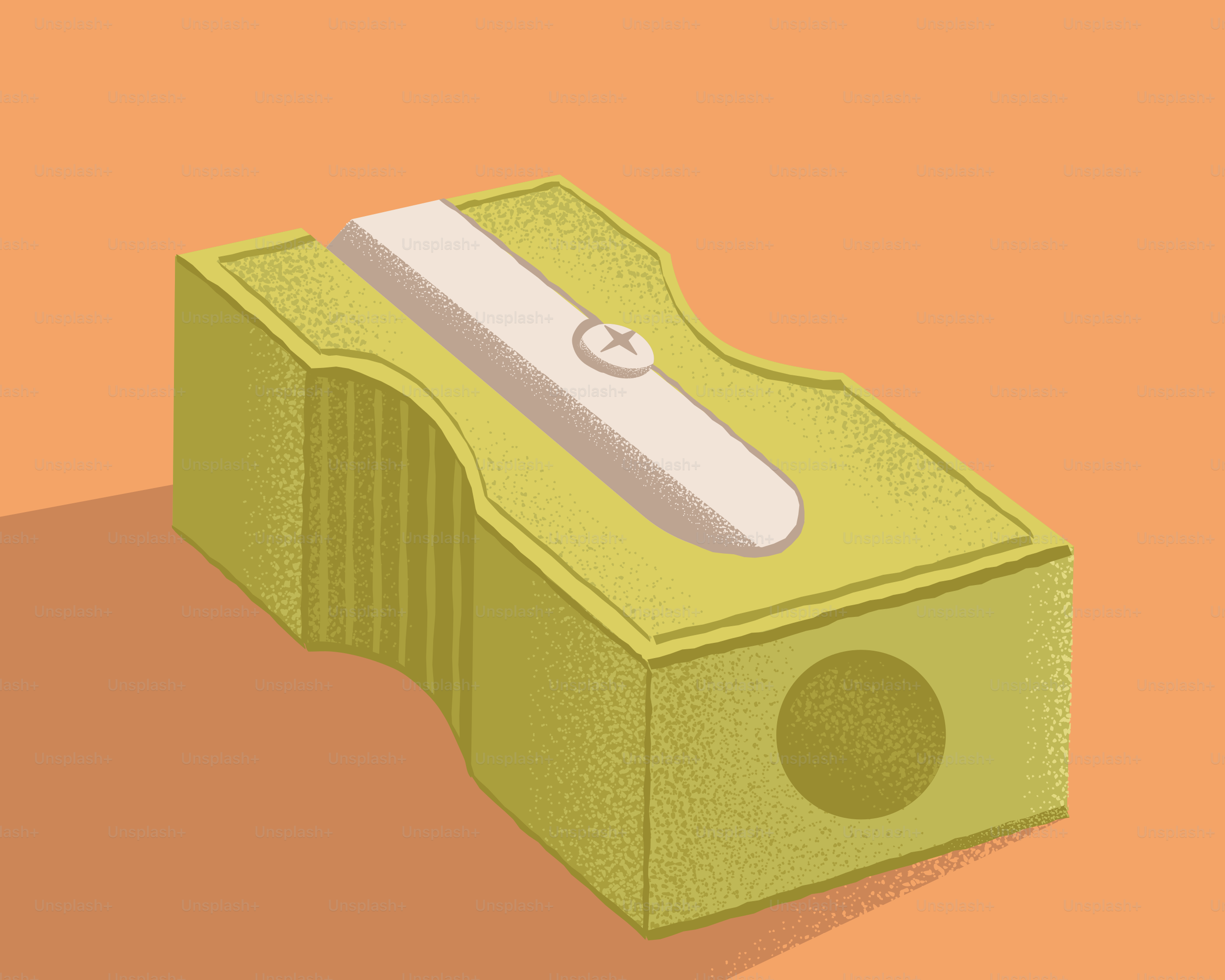 Ein gelber Bleistiftspitzer auf einer glatten Oberfläche.