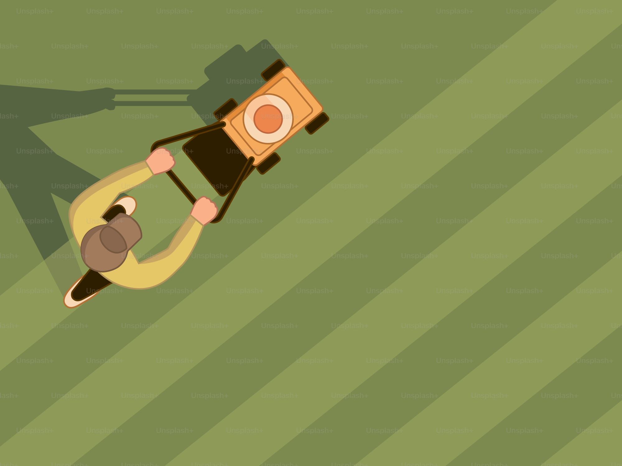 Someone is mowing the grass with a lawnmower.