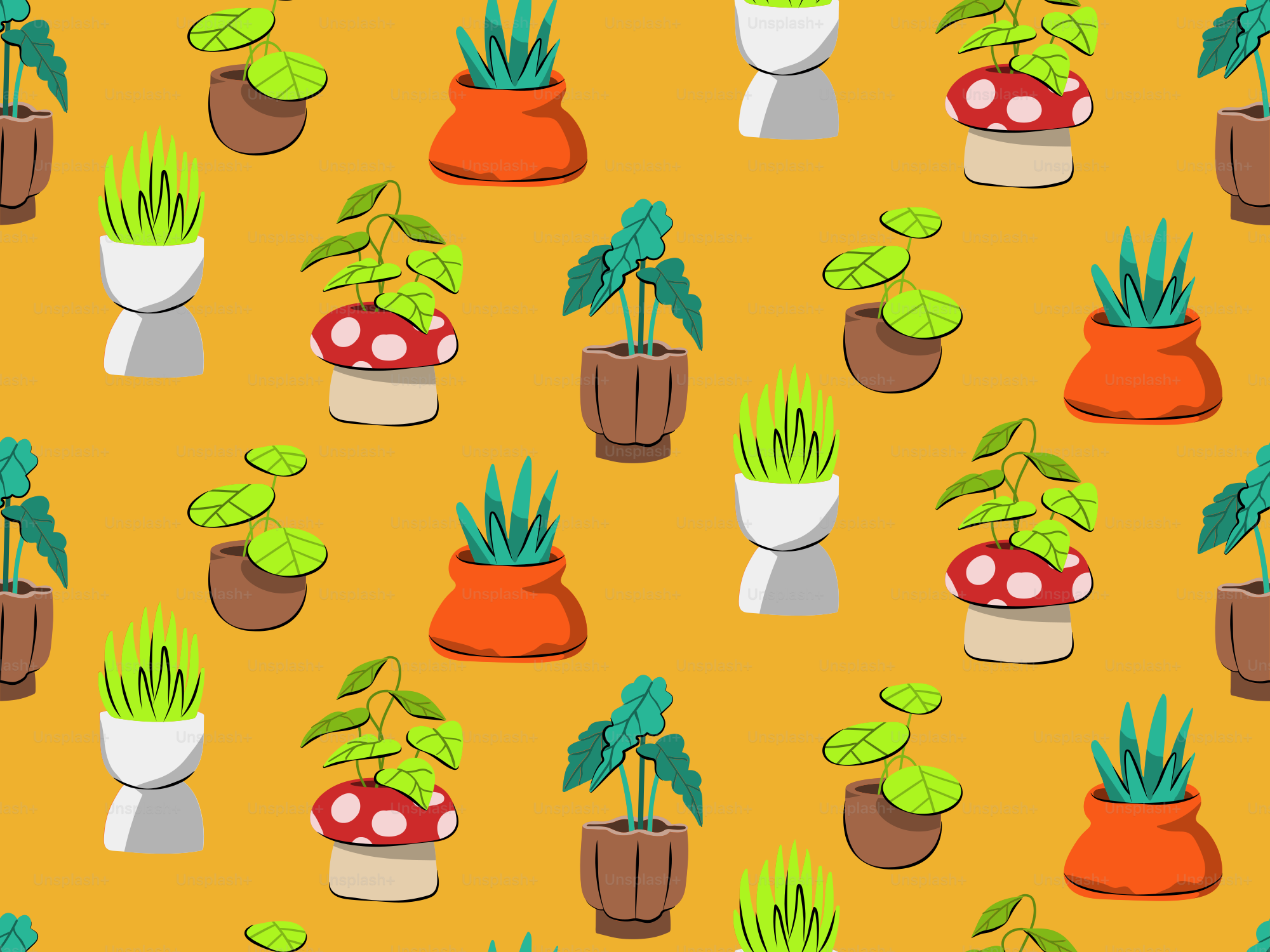 Un patrón de lindas plantas en macetas de colores. vector – Imagen de Fondo  de pantalla en Unsplash, image size:3000x2250