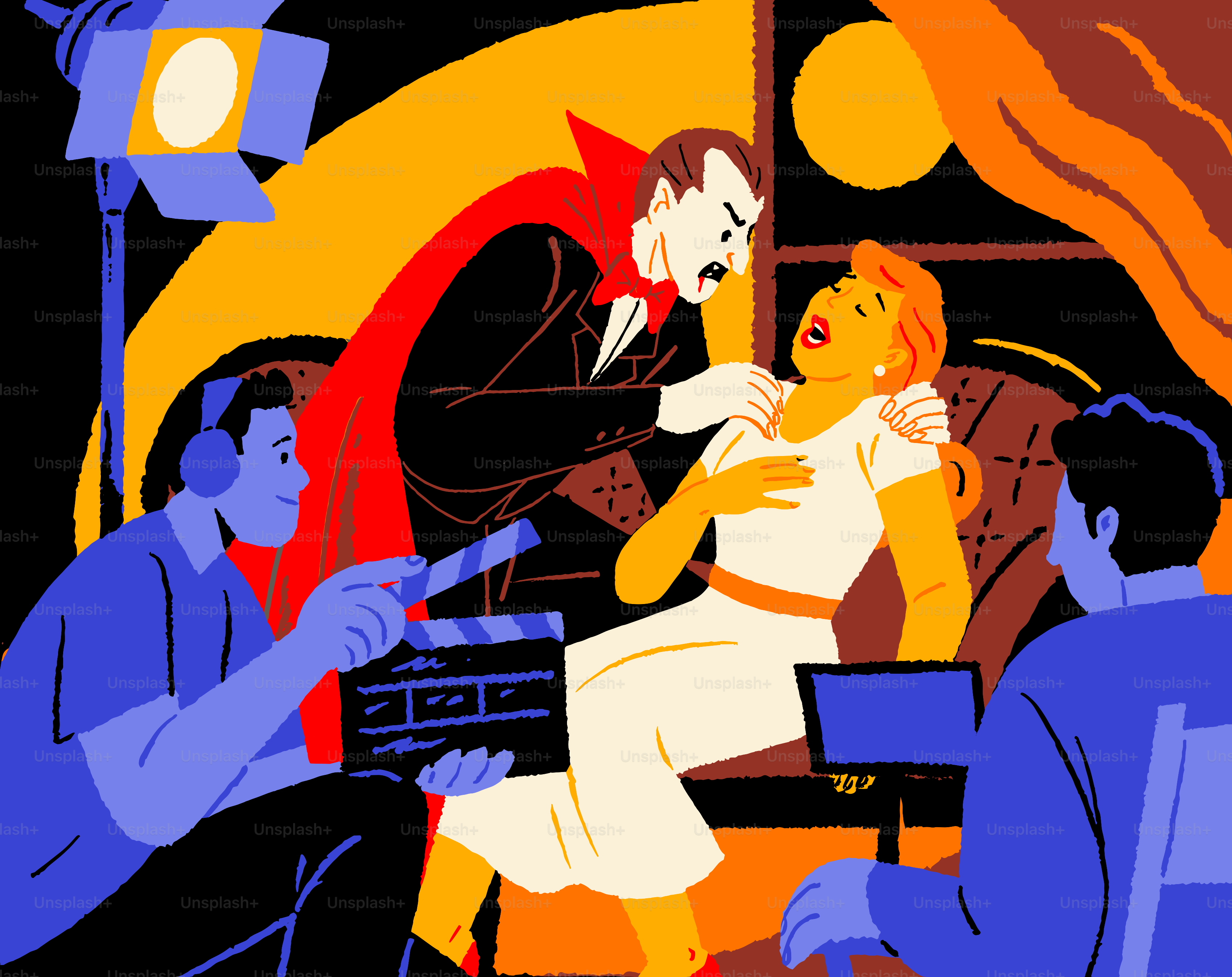 A scene is filmed for a vampire movie.