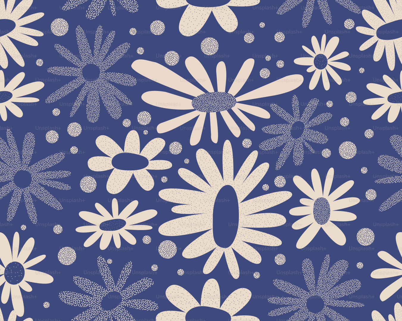 Floral pattern with daisies and polka dots.