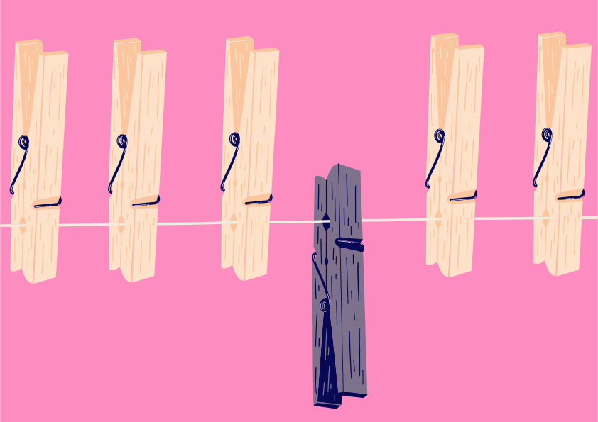 A single dark clothespin stands out.