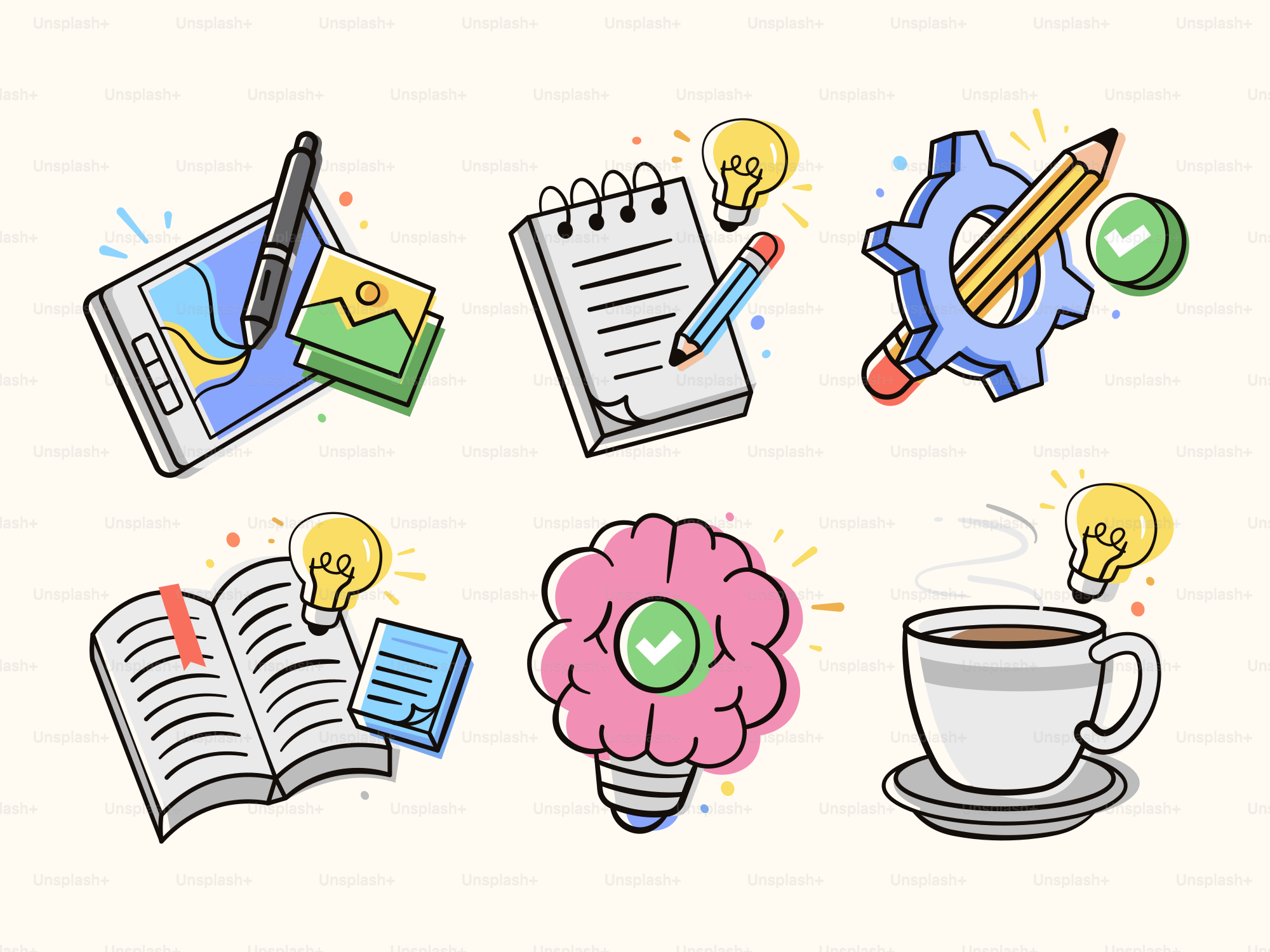 Creative tools and ideas are illustrated.