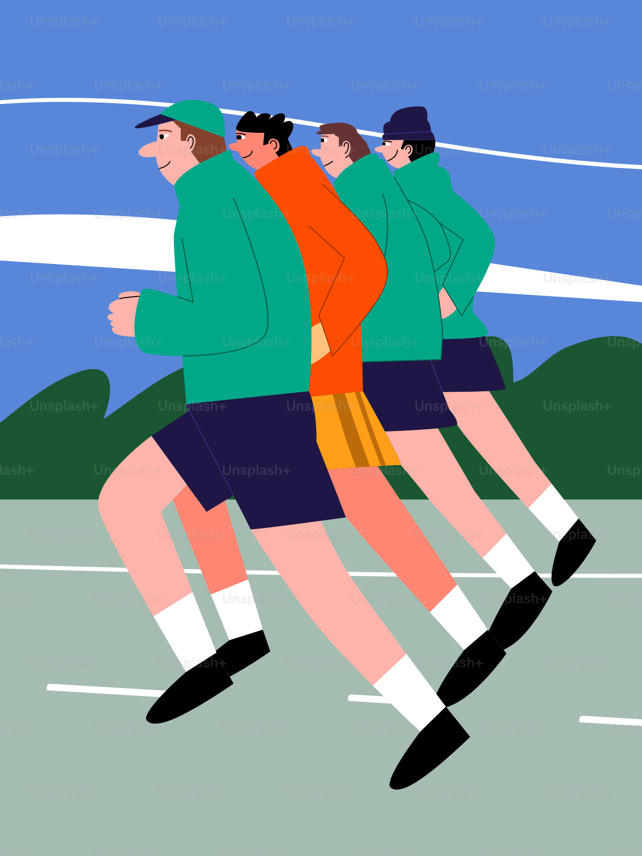 People are running in a line on a track.