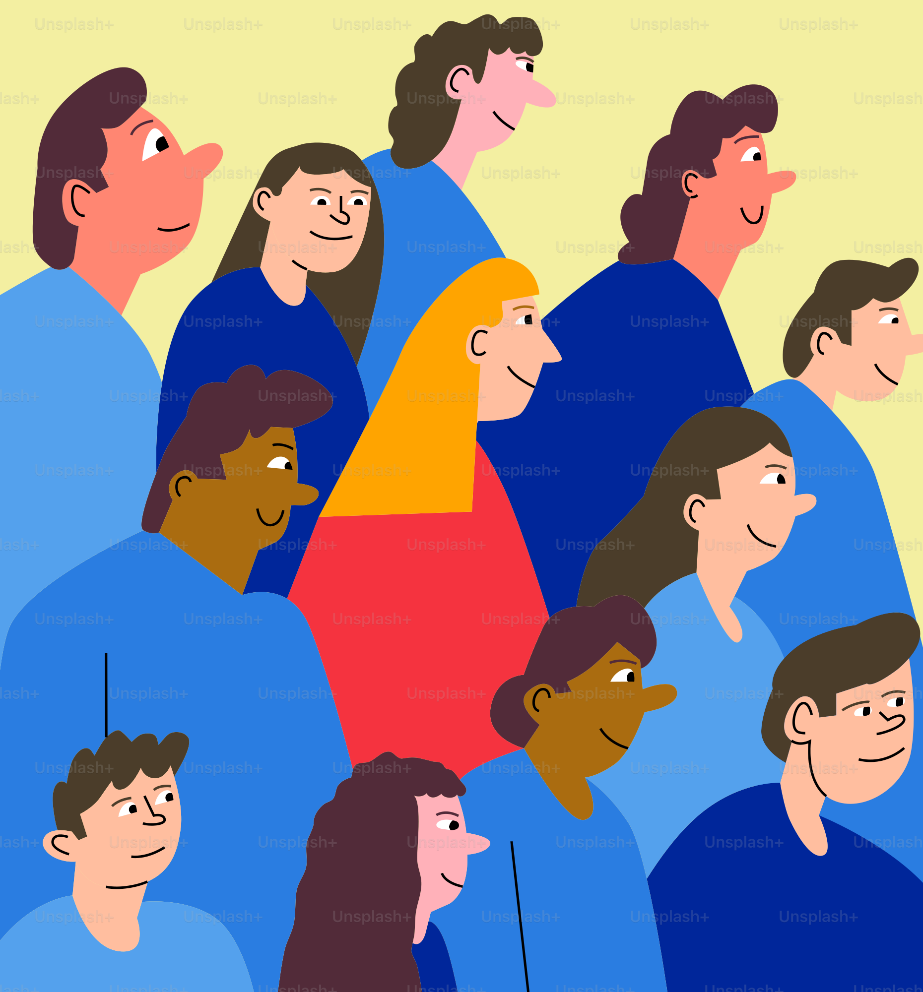 A diverse group of smiling people.