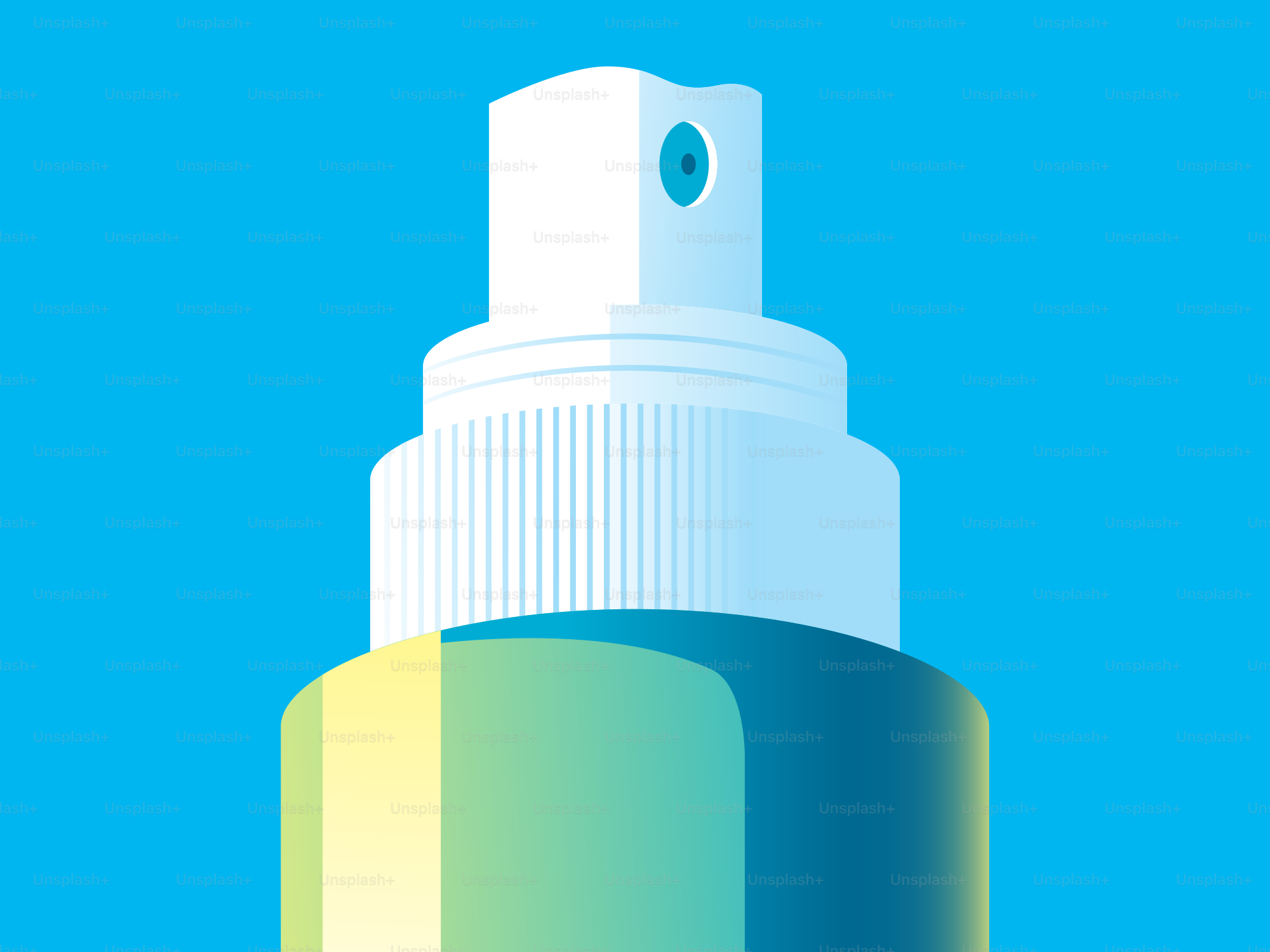 Spray bottle up close, with a blue background.