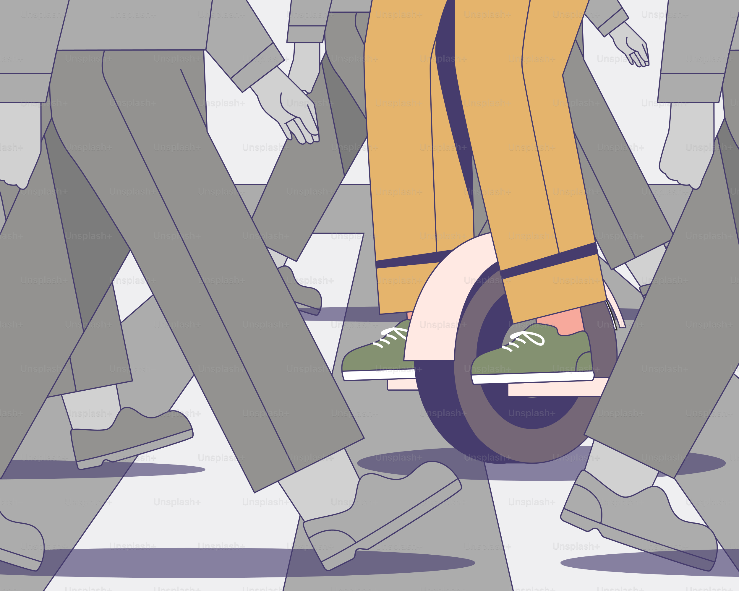 Una persona en un monociclo en medio de una multitud.