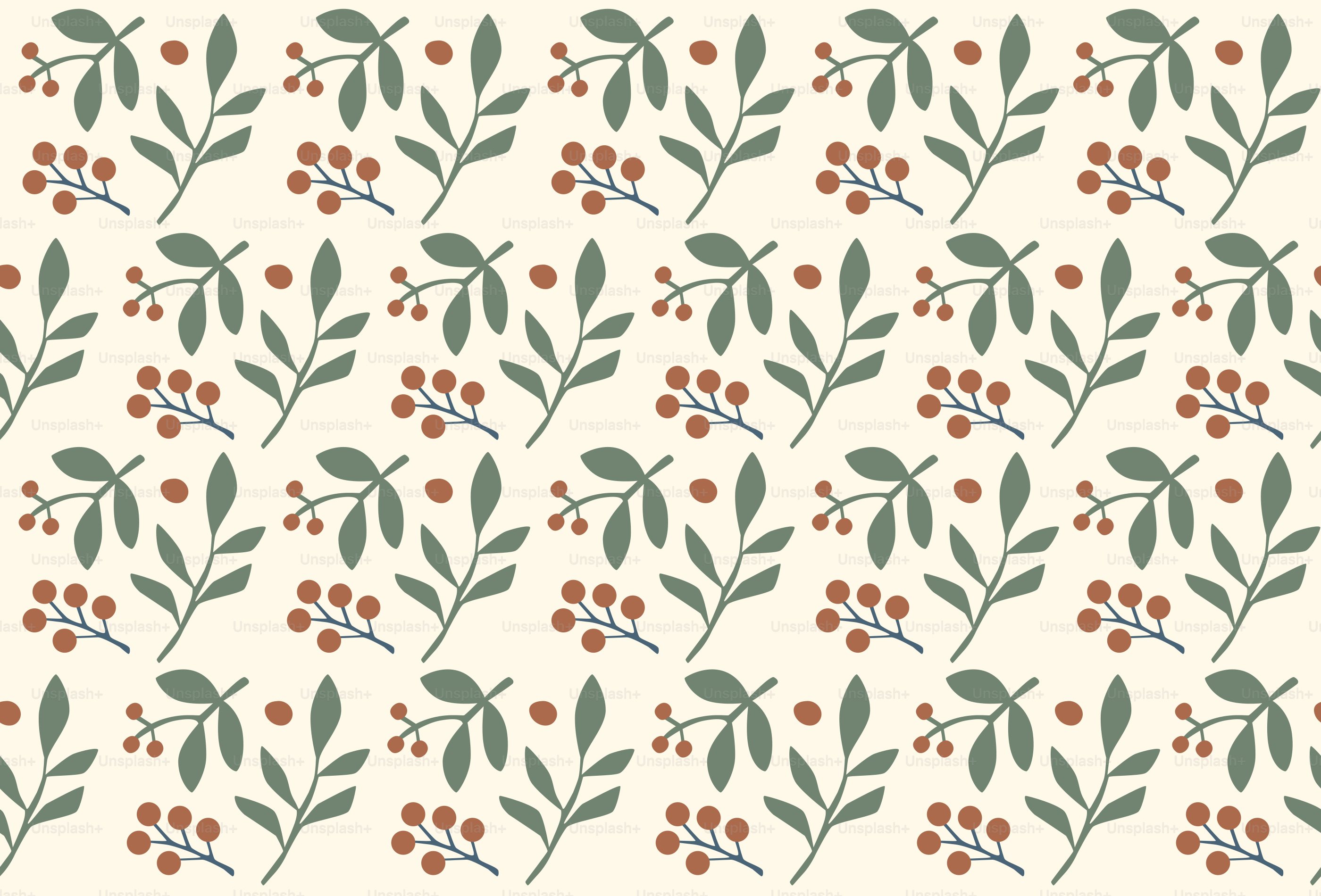 Motif floral de feuilles et de baies.