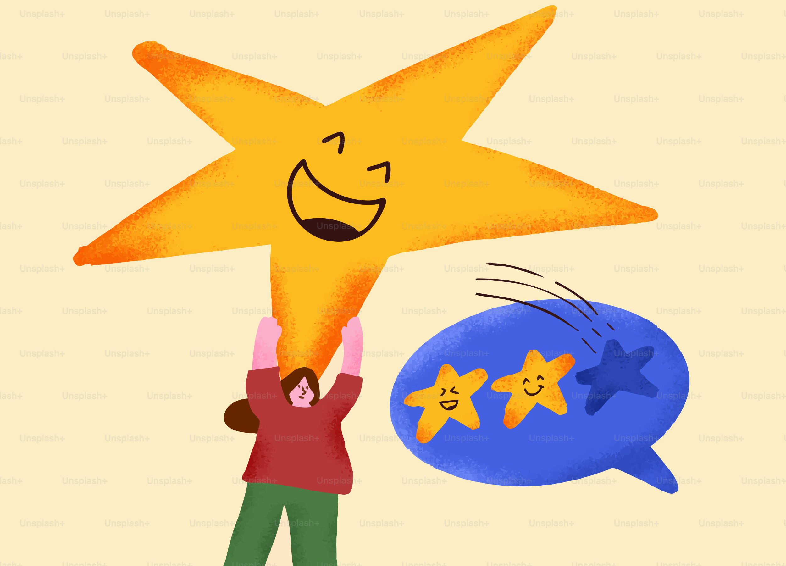 A person holds up a happy star with feedback.